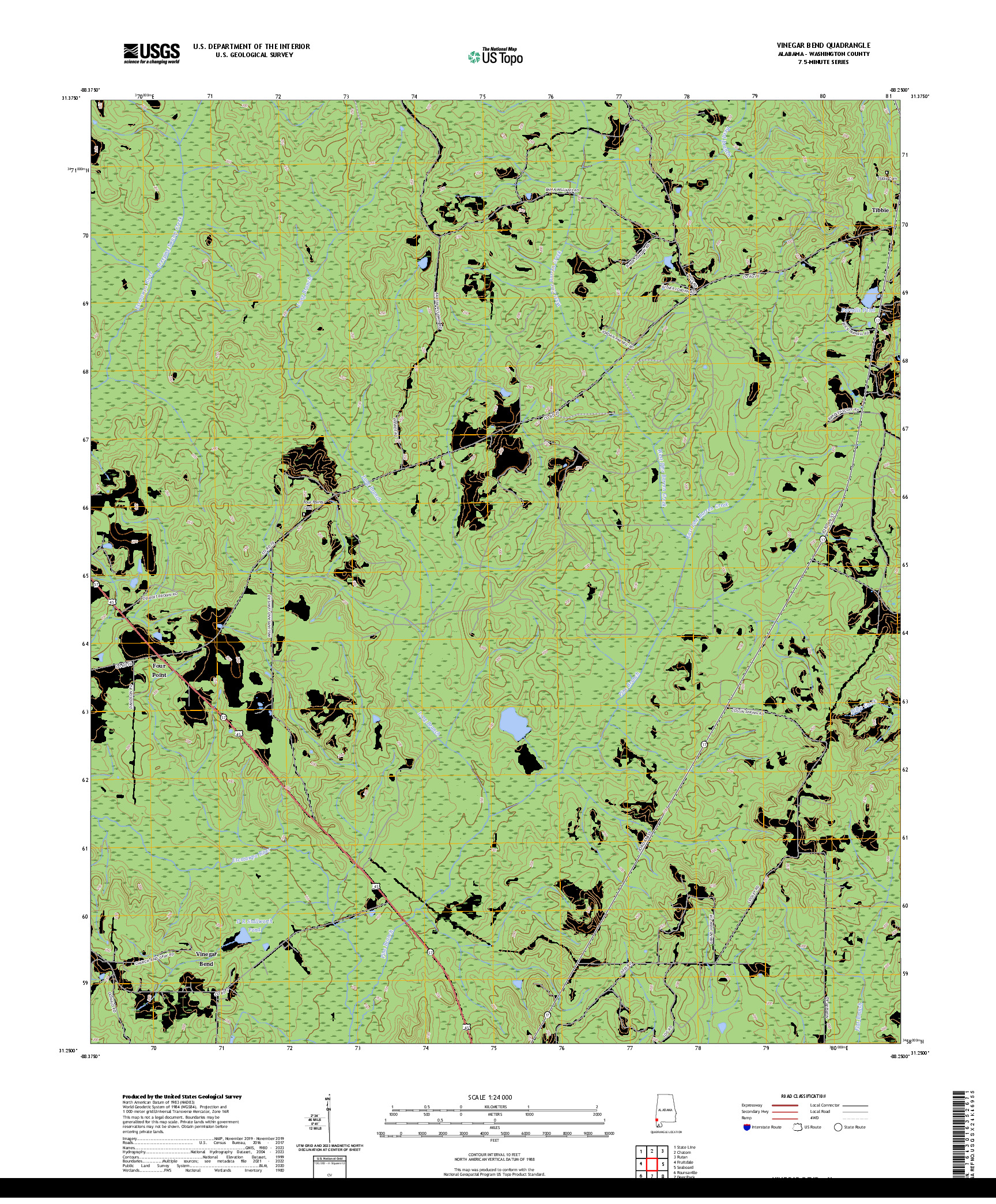 US TOPO 7.5-MINUTE MAP FOR VINEGAR BEND, AL