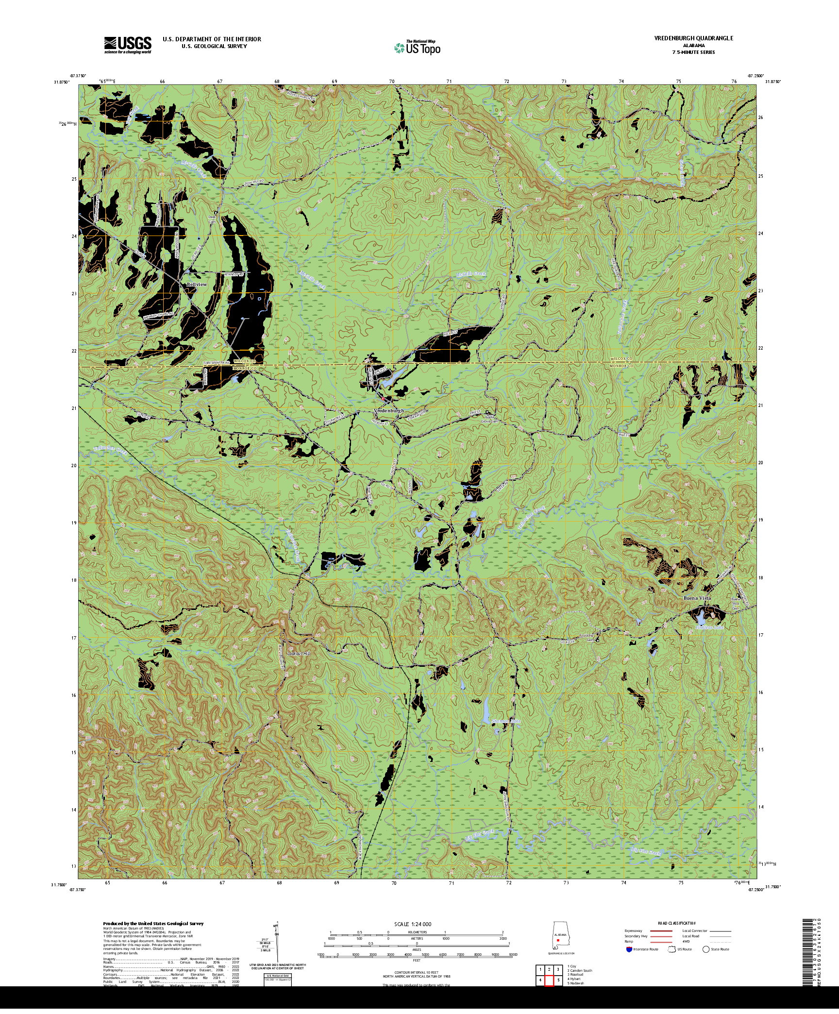 US TOPO 7.5-MINUTE MAP FOR VREDENBURGH, AL