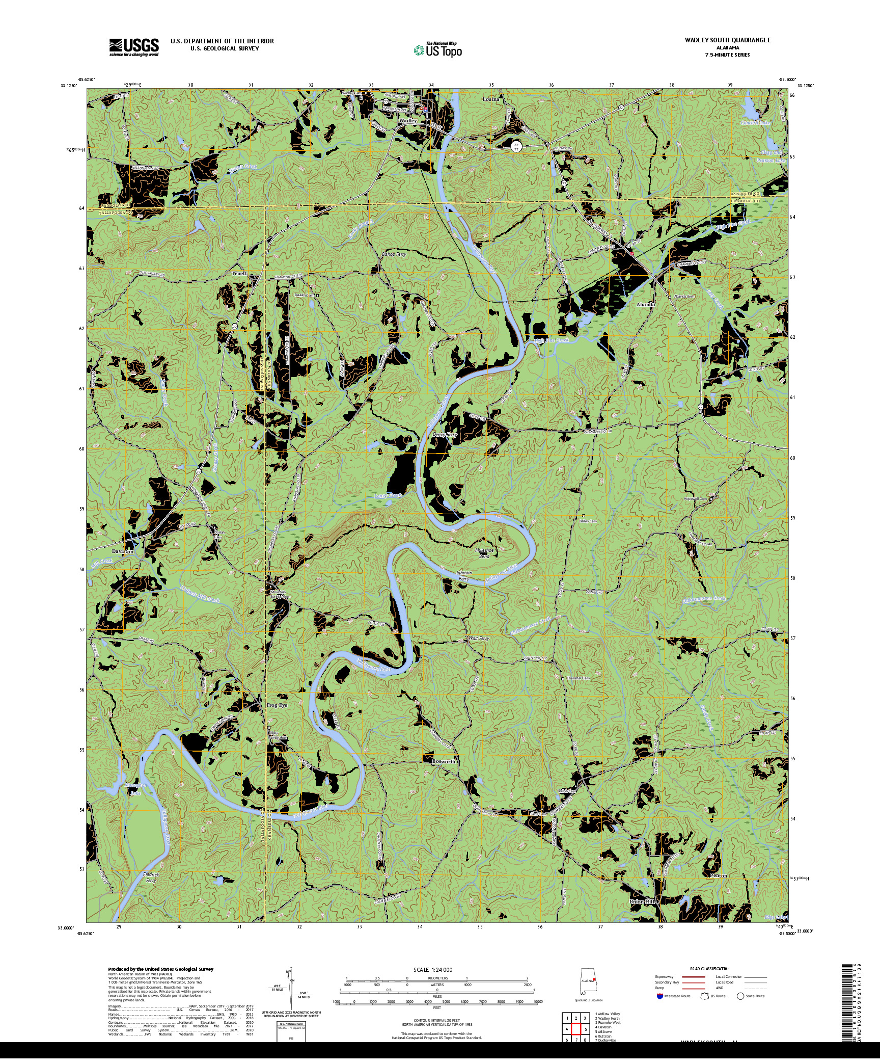 US TOPO 7.5-MINUTE MAP FOR WADLEY SOUTH, AL
