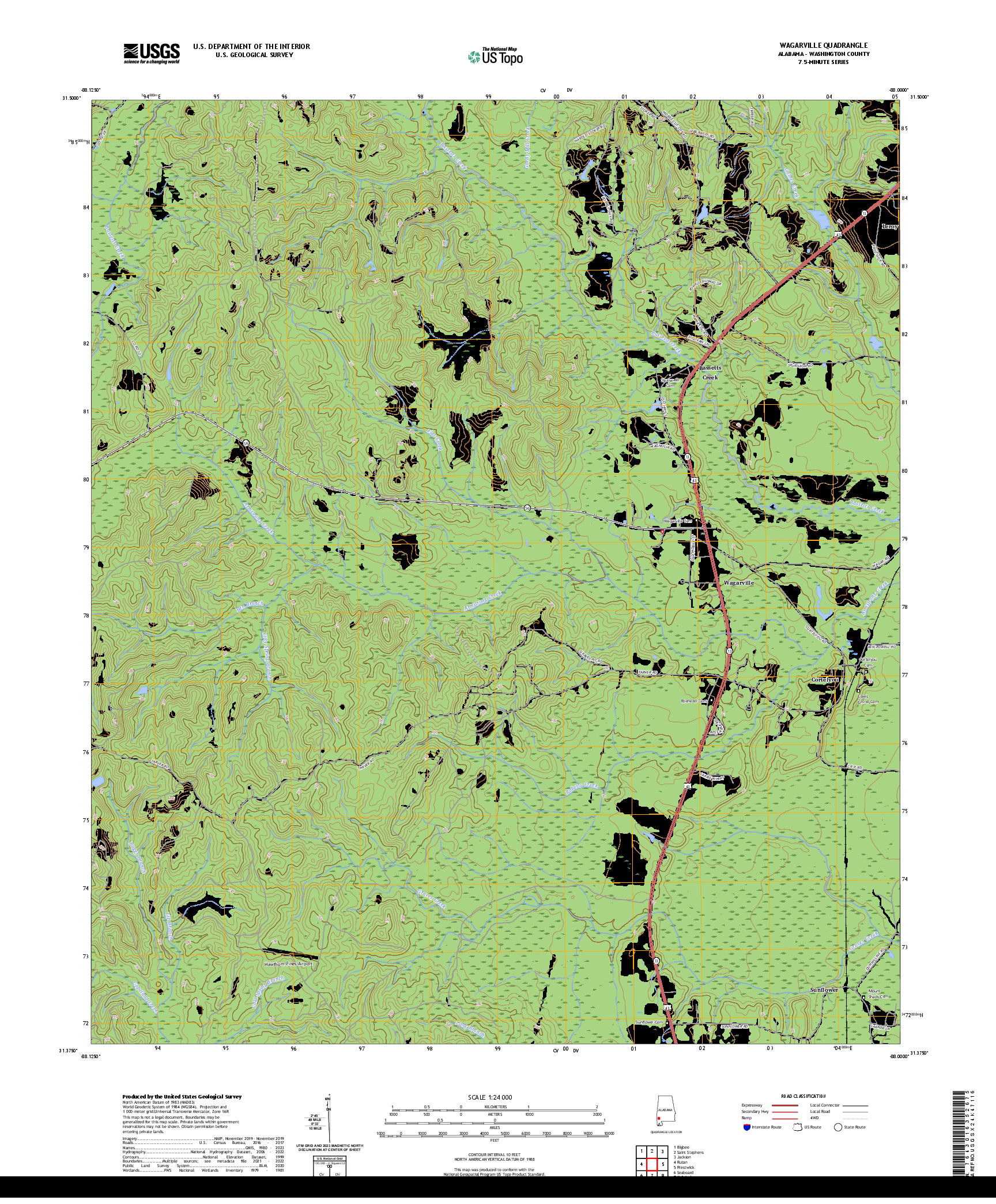 US TOPO 7.5-MINUTE MAP FOR WAGARVILLE, AL