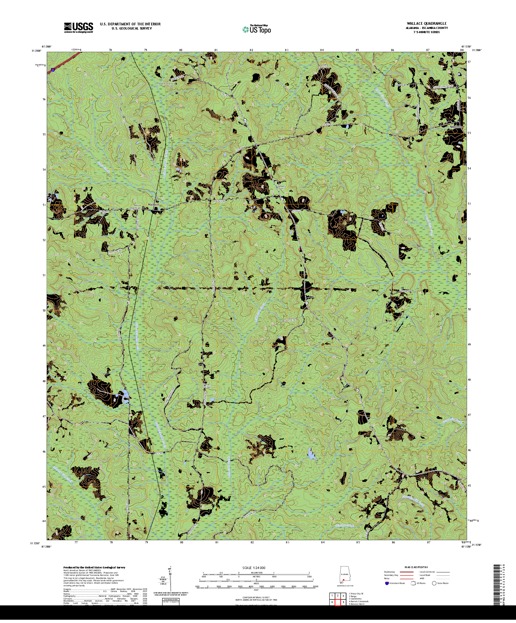 US TOPO 7.5-MINUTE MAP FOR WALLACE, AL