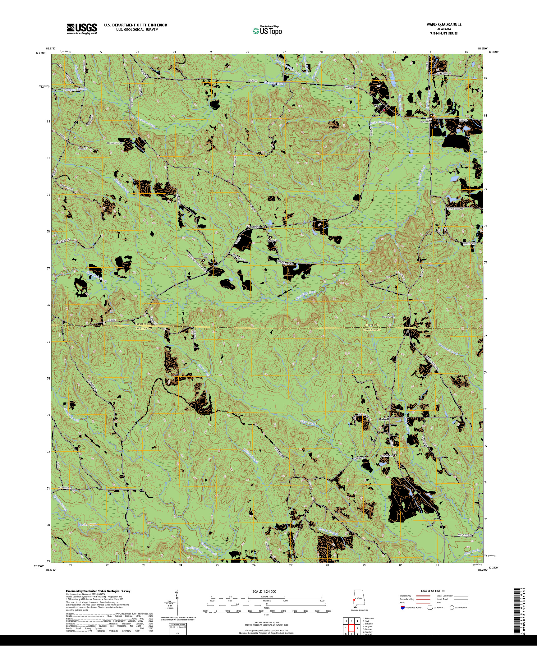 US TOPO 7.5-MINUTE MAP FOR WARD, AL