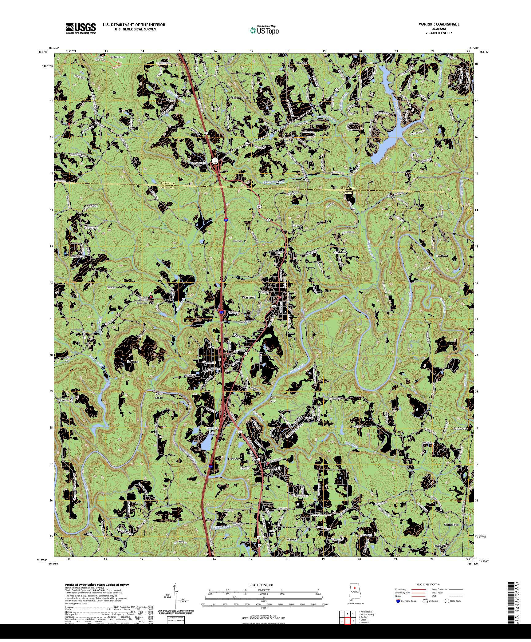 US TOPO 7.5-MINUTE MAP FOR WARRIOR, AL