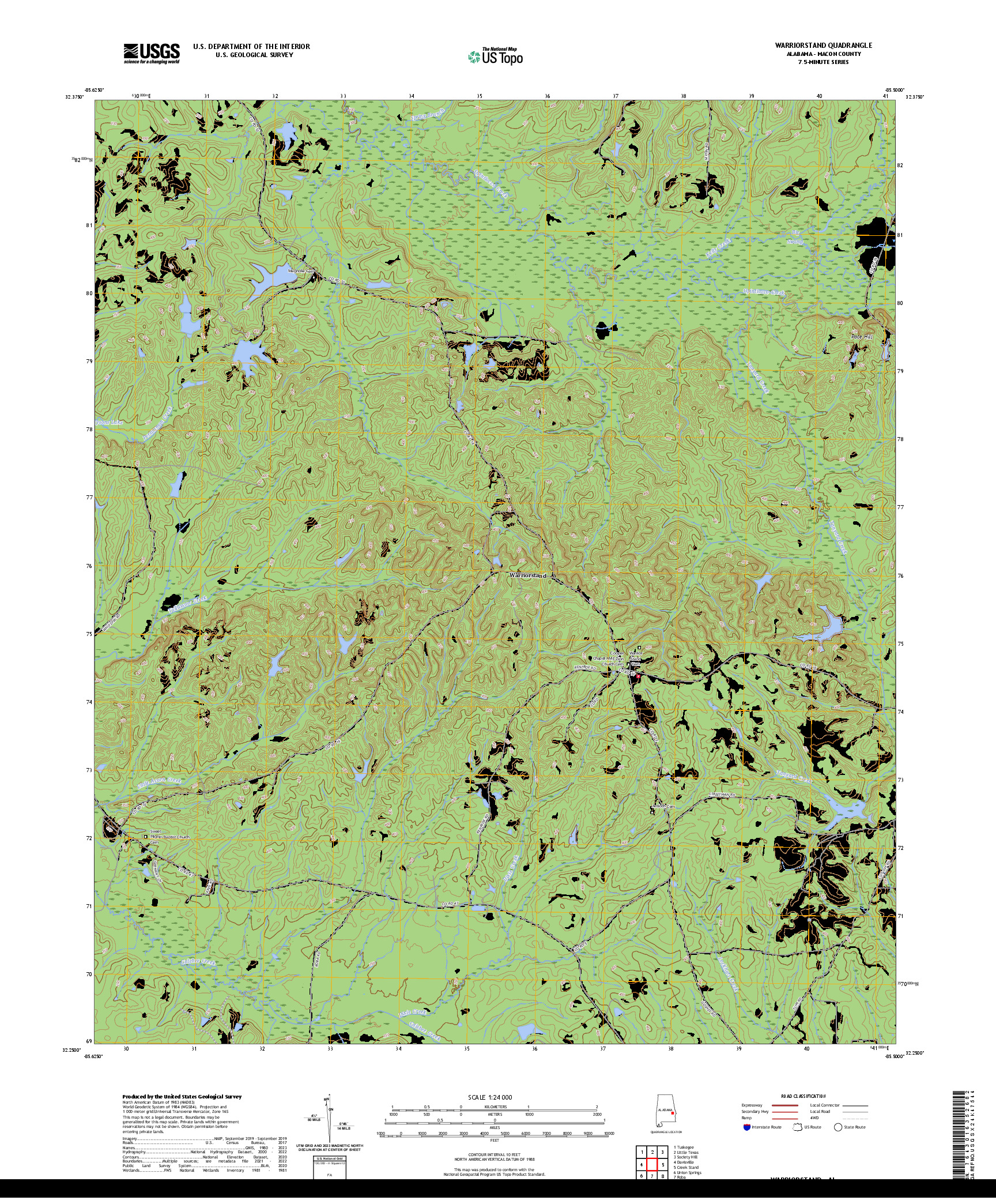 US TOPO 7.5-MINUTE MAP FOR WARRIORSTAND, AL