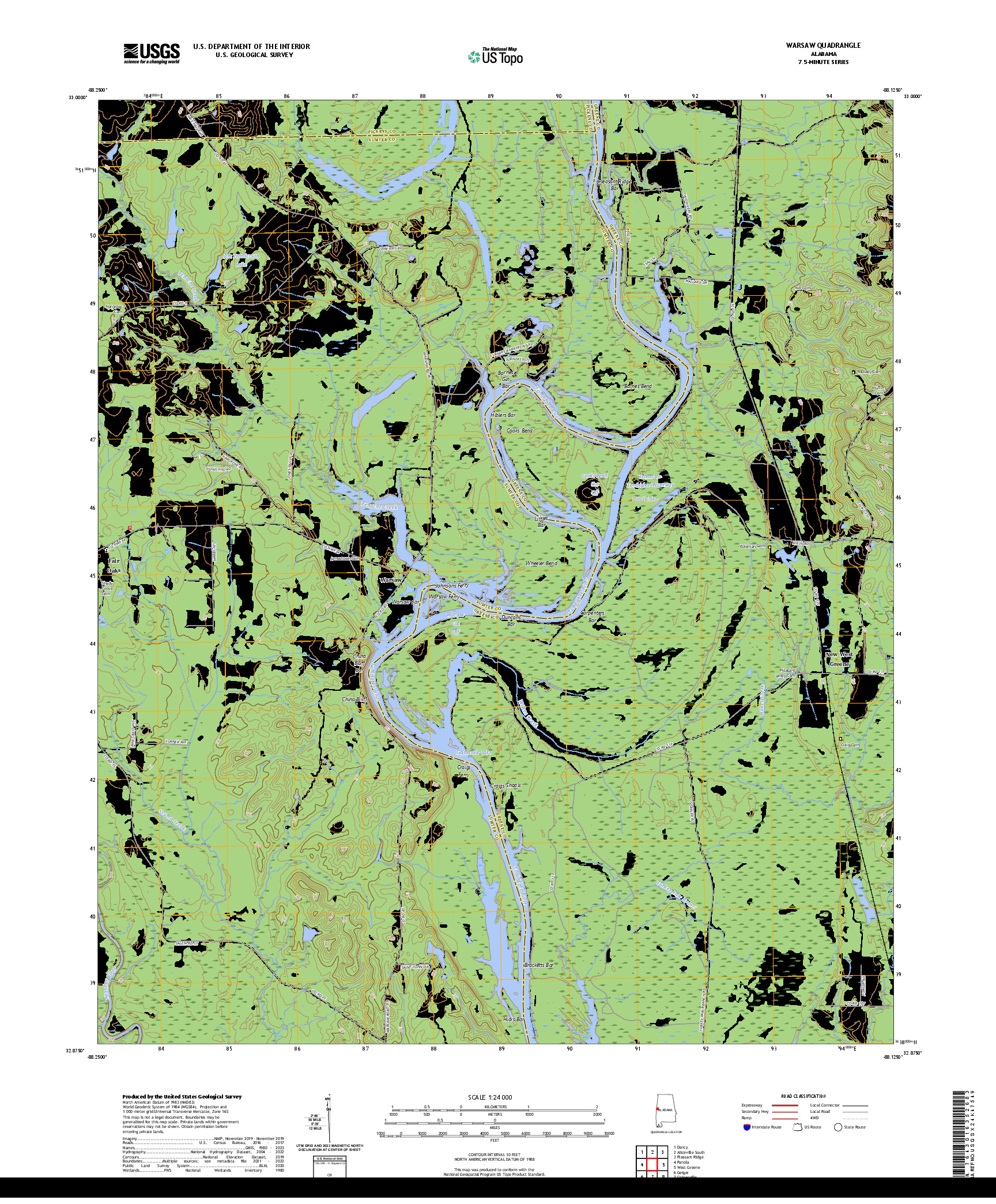 US TOPO 7.5-MINUTE MAP FOR WARSAW, AL