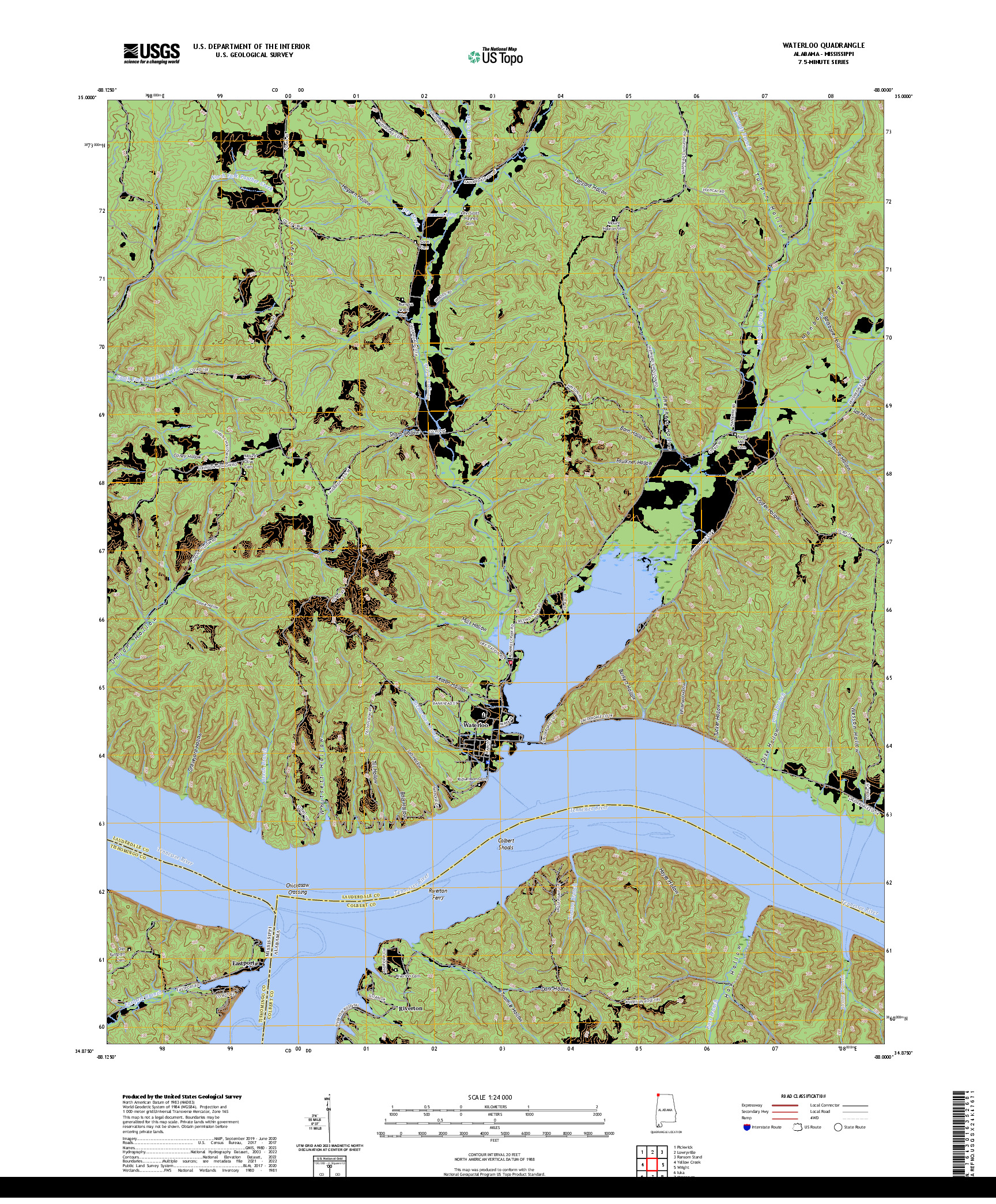 US TOPO 7.5-MINUTE MAP FOR WATERLOO, AL,MS
