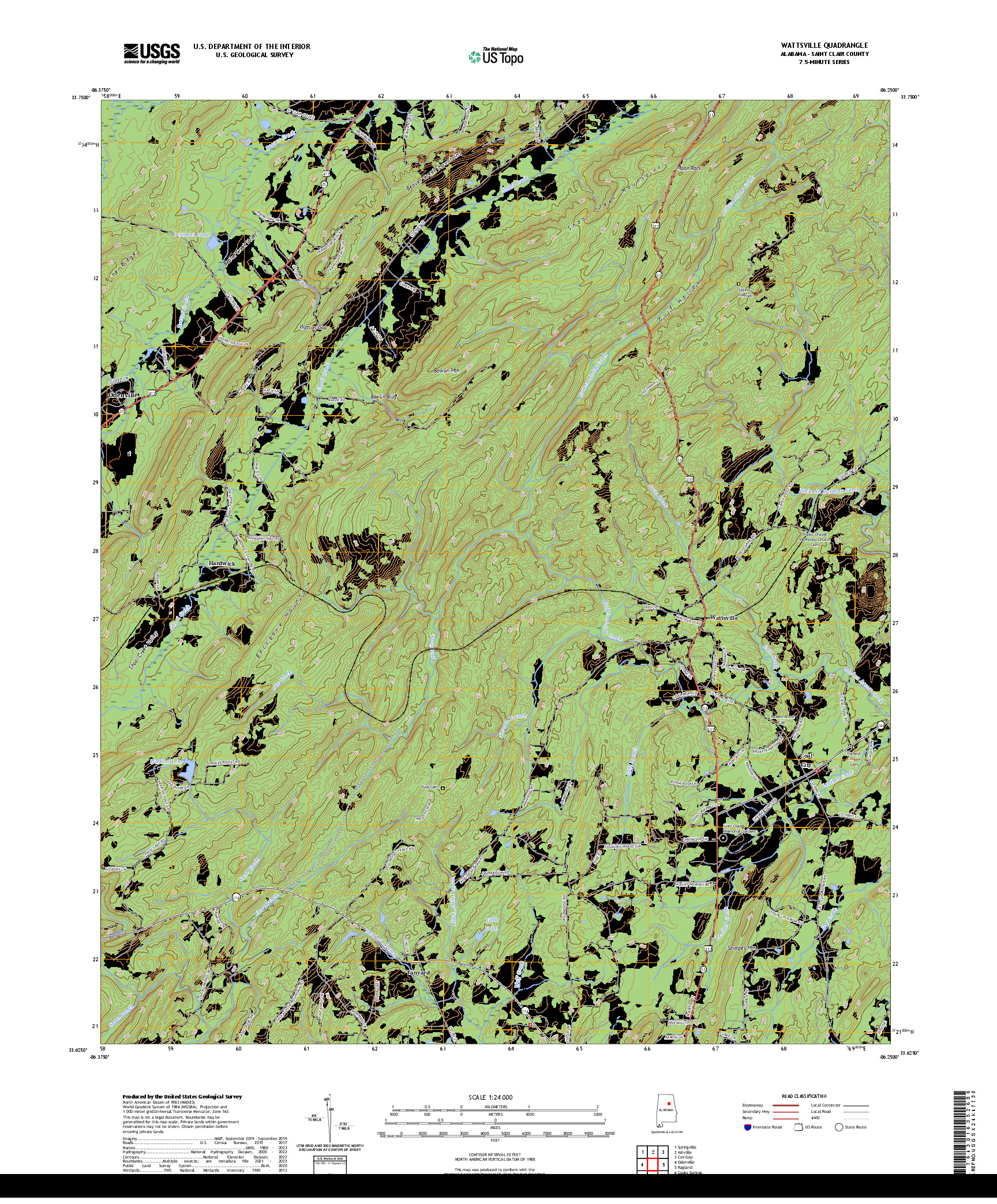 US TOPO 7.5-MINUTE MAP FOR WATTSVILLE, AL
