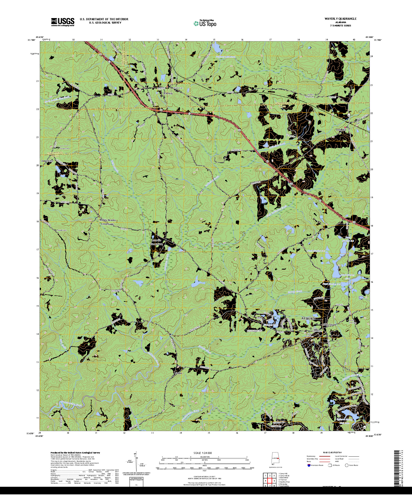 US TOPO 7.5-MINUTE MAP FOR WAVERLY, AL
