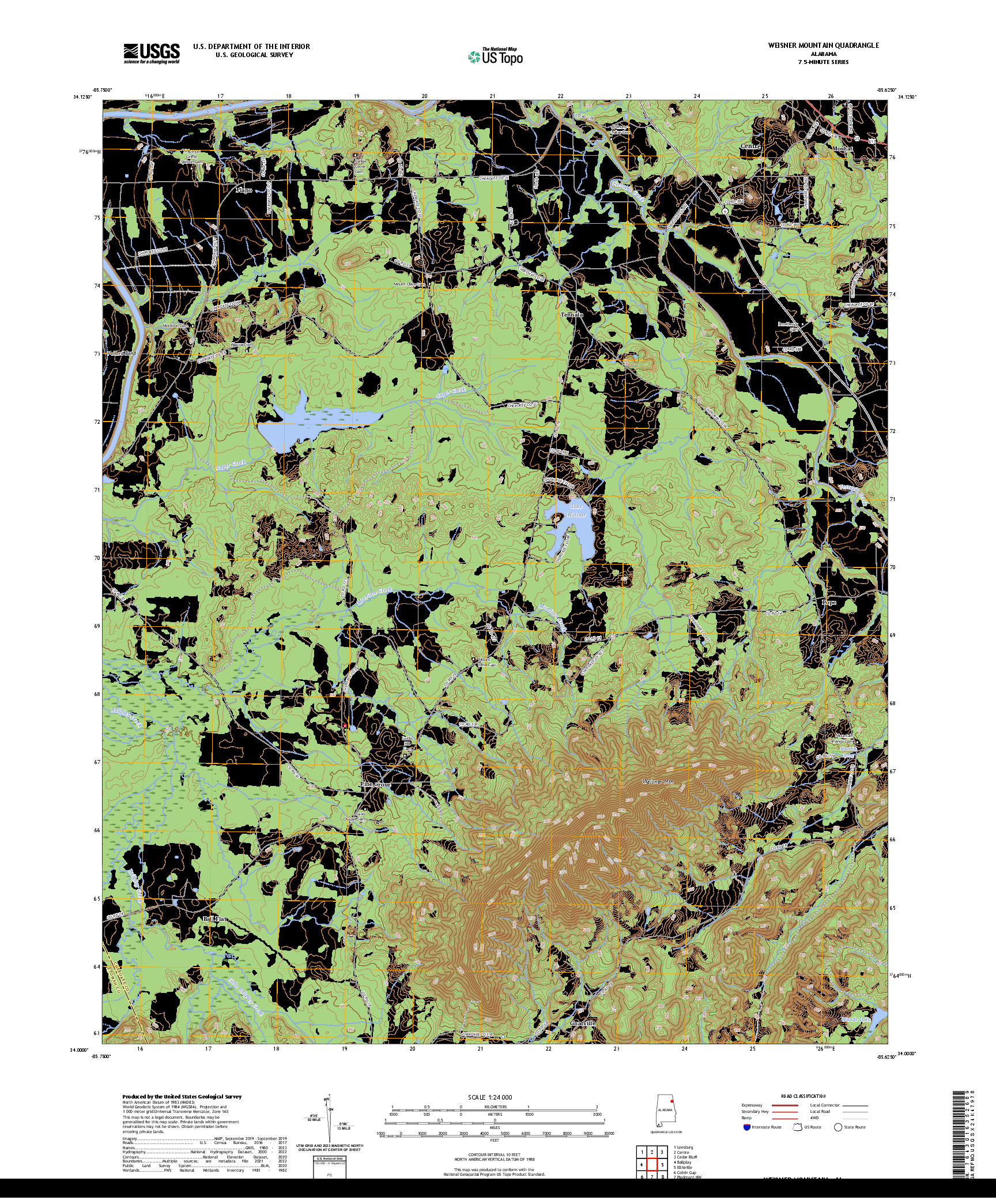US TOPO 7.5-MINUTE MAP FOR WEISNER MOUNTAIN, AL
