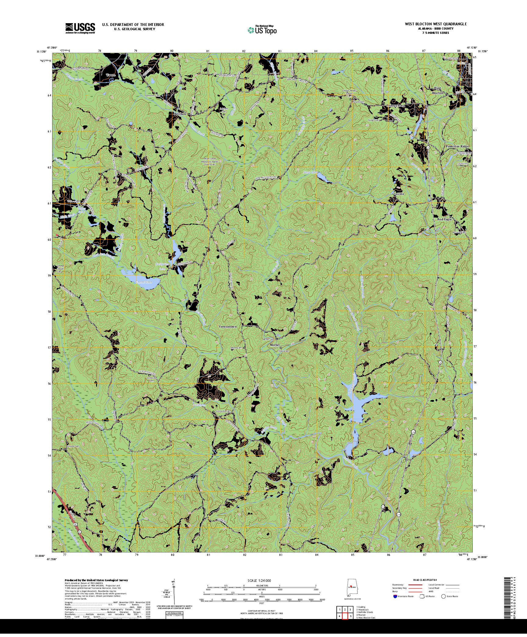 US TOPO 7.5-MINUTE MAP FOR WEST BLOCTON WEST, AL