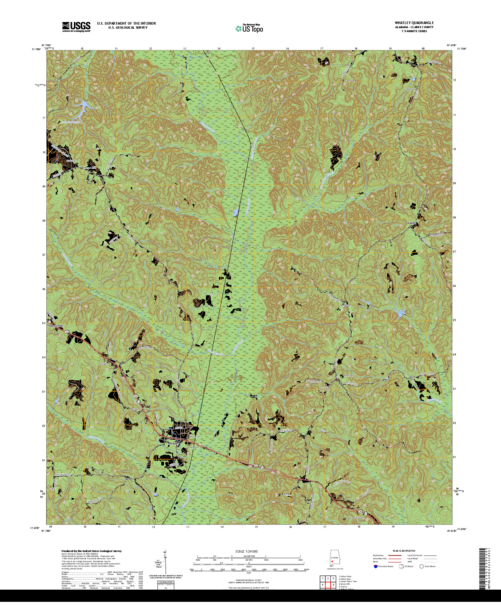 US TOPO 7.5-MINUTE MAP FOR WHATLEY, AL