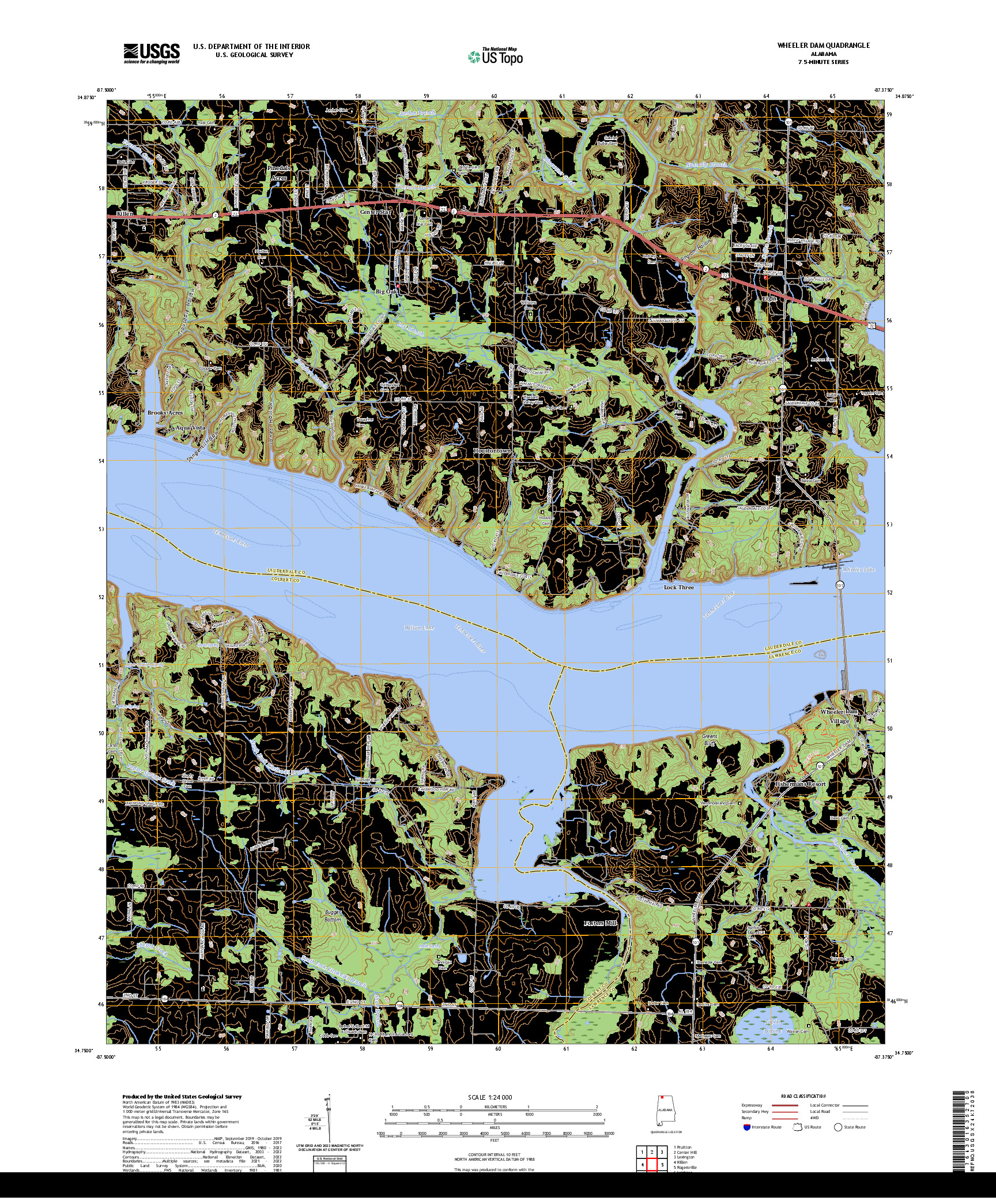 US TOPO 7.5-MINUTE MAP FOR WHEELER DAM, AL