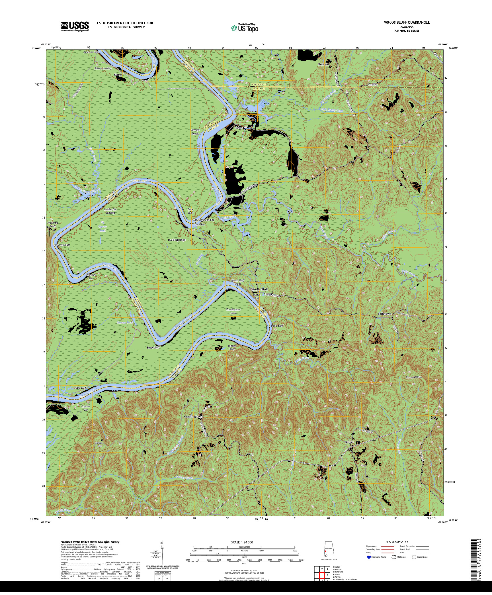 US TOPO 7.5-MINUTE MAP FOR WOODS BLUFF, AL