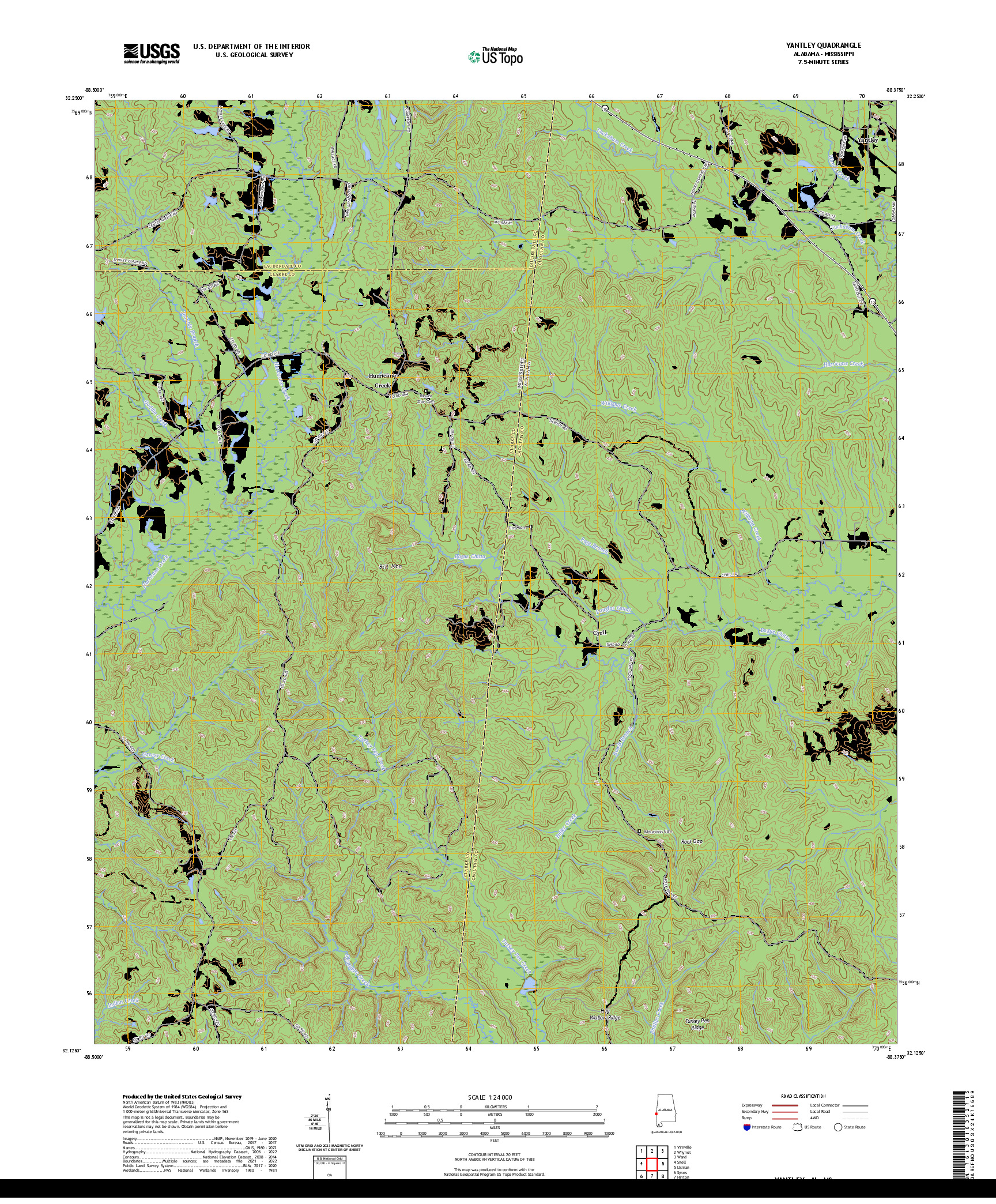 US TOPO 7.5-MINUTE MAP FOR YANTLEY, AL,MS