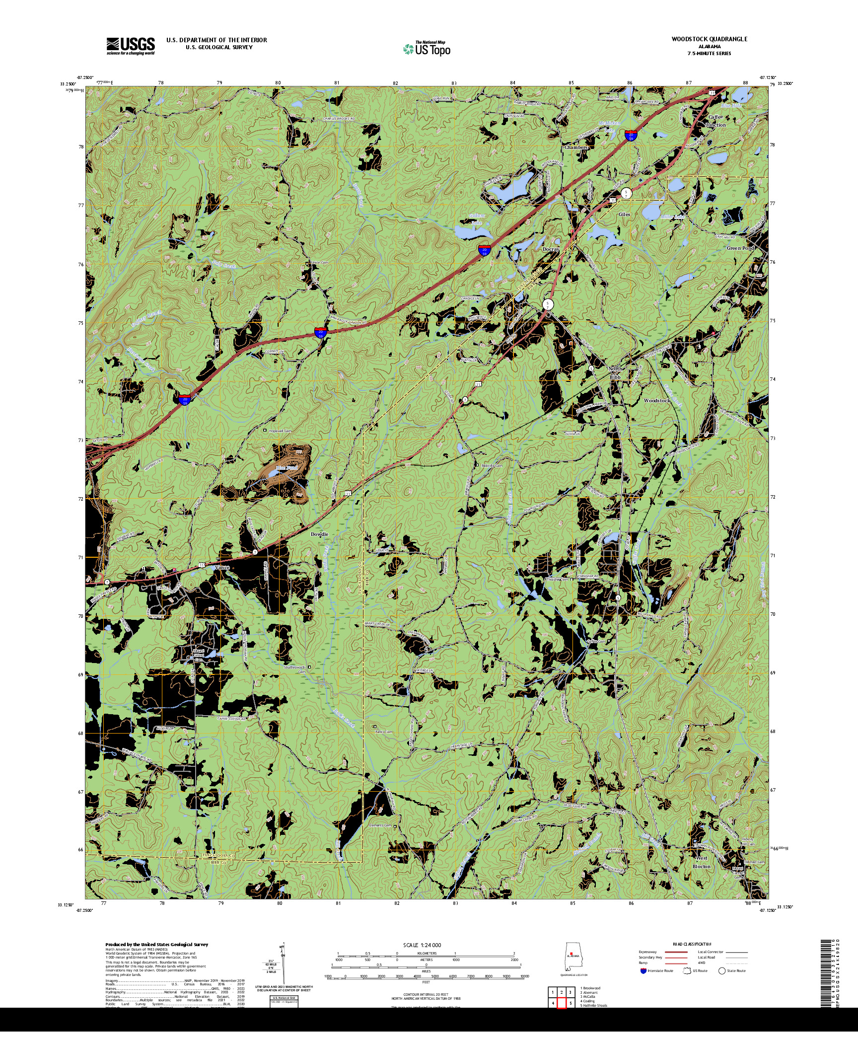 US TOPO 7.5-MINUTE MAP FOR WOODSTOCK, AL