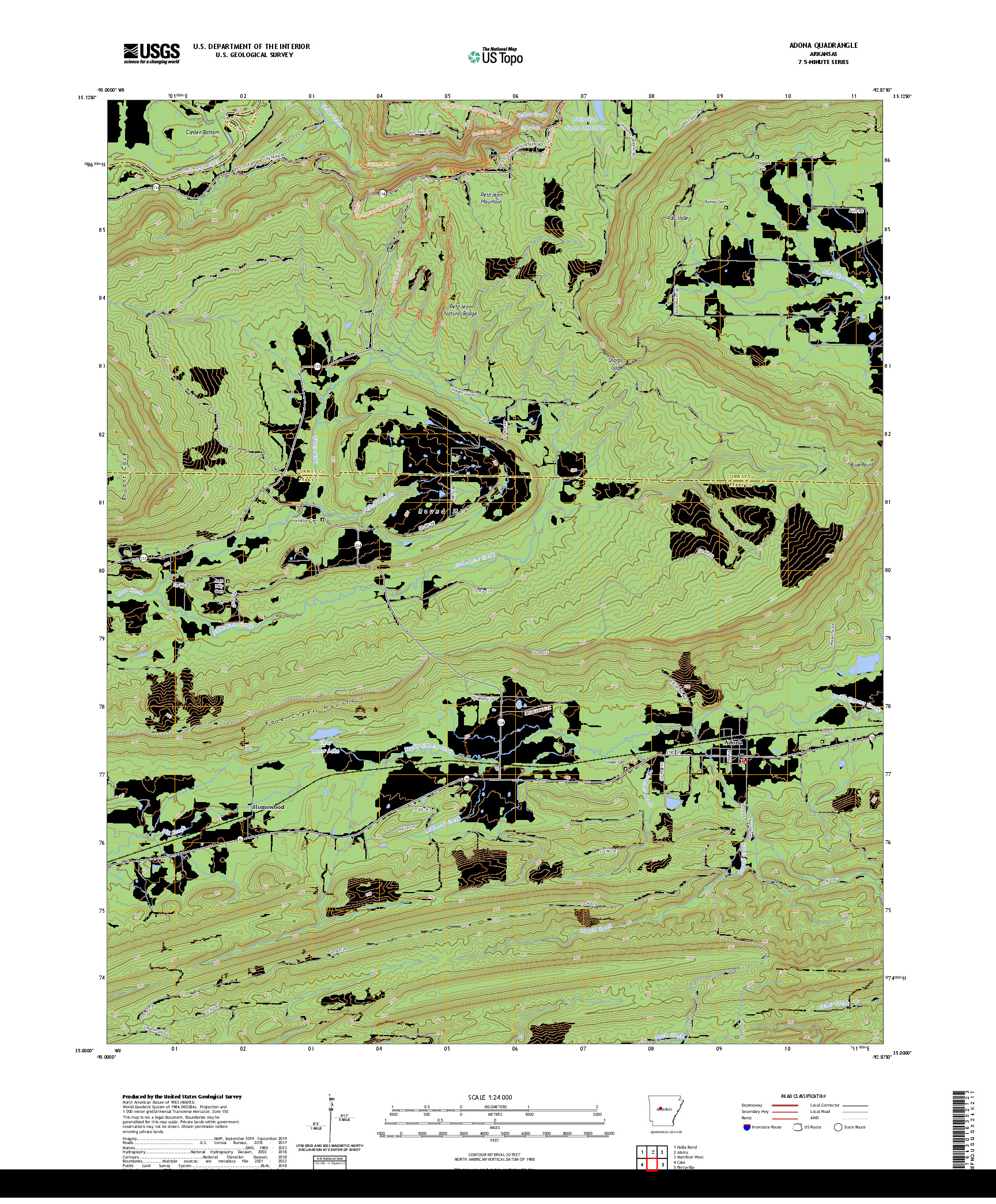 US TOPO 7.5-MINUTE MAP FOR ADONA, AR