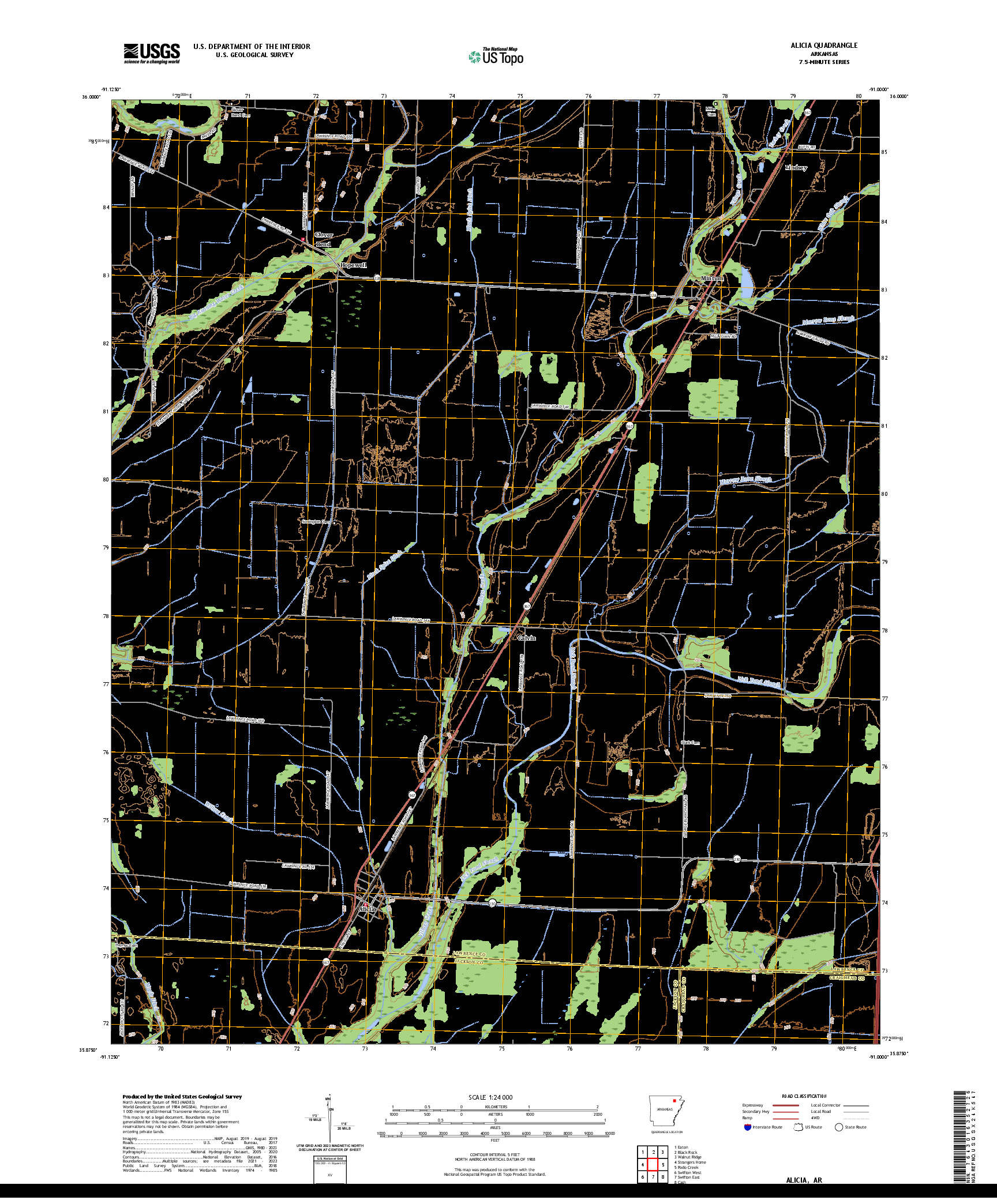 US TOPO 7.5-MINUTE MAP FOR ALICIA, AR