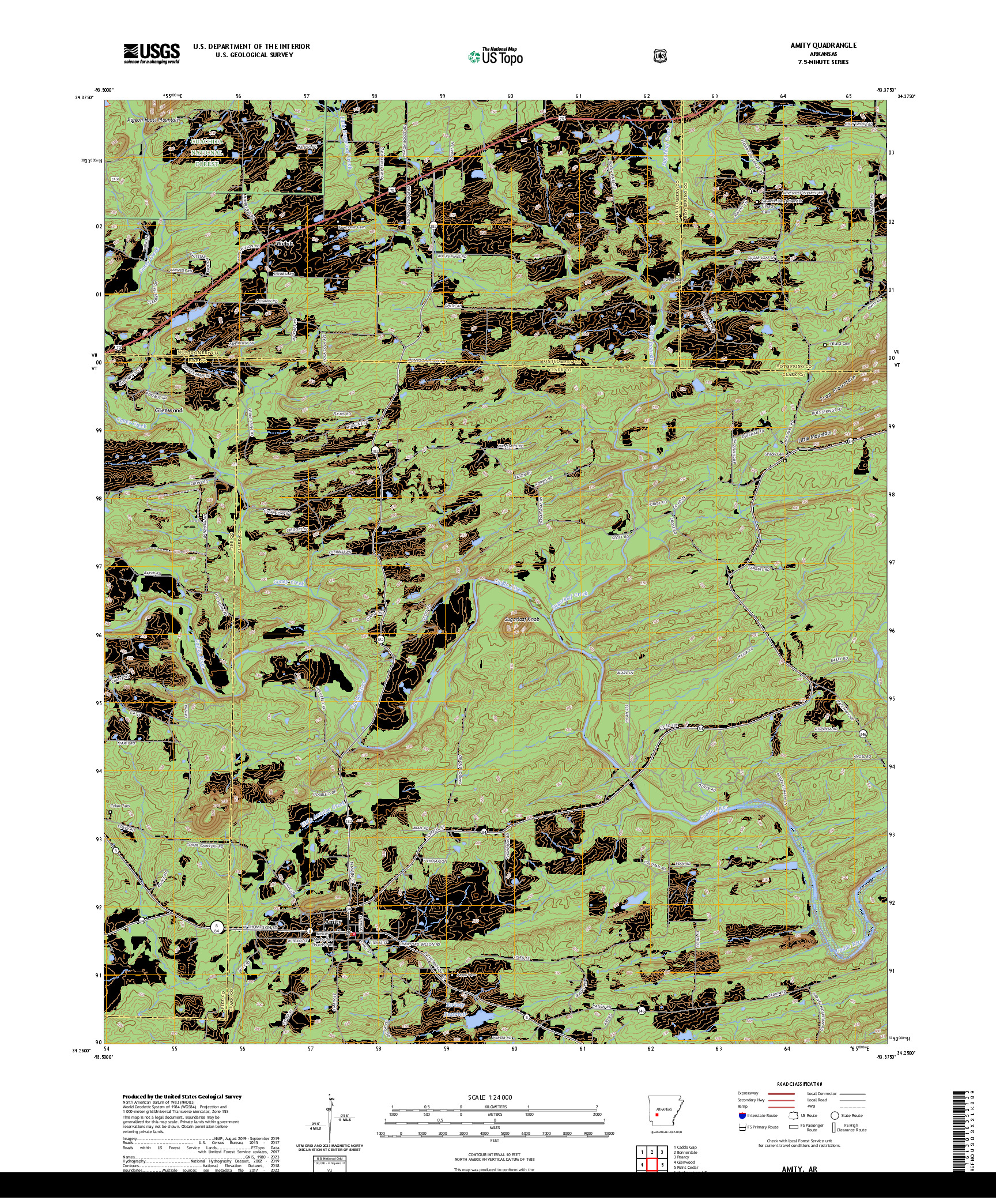 US TOPO 7.5-MINUTE MAP FOR AMITY, AR