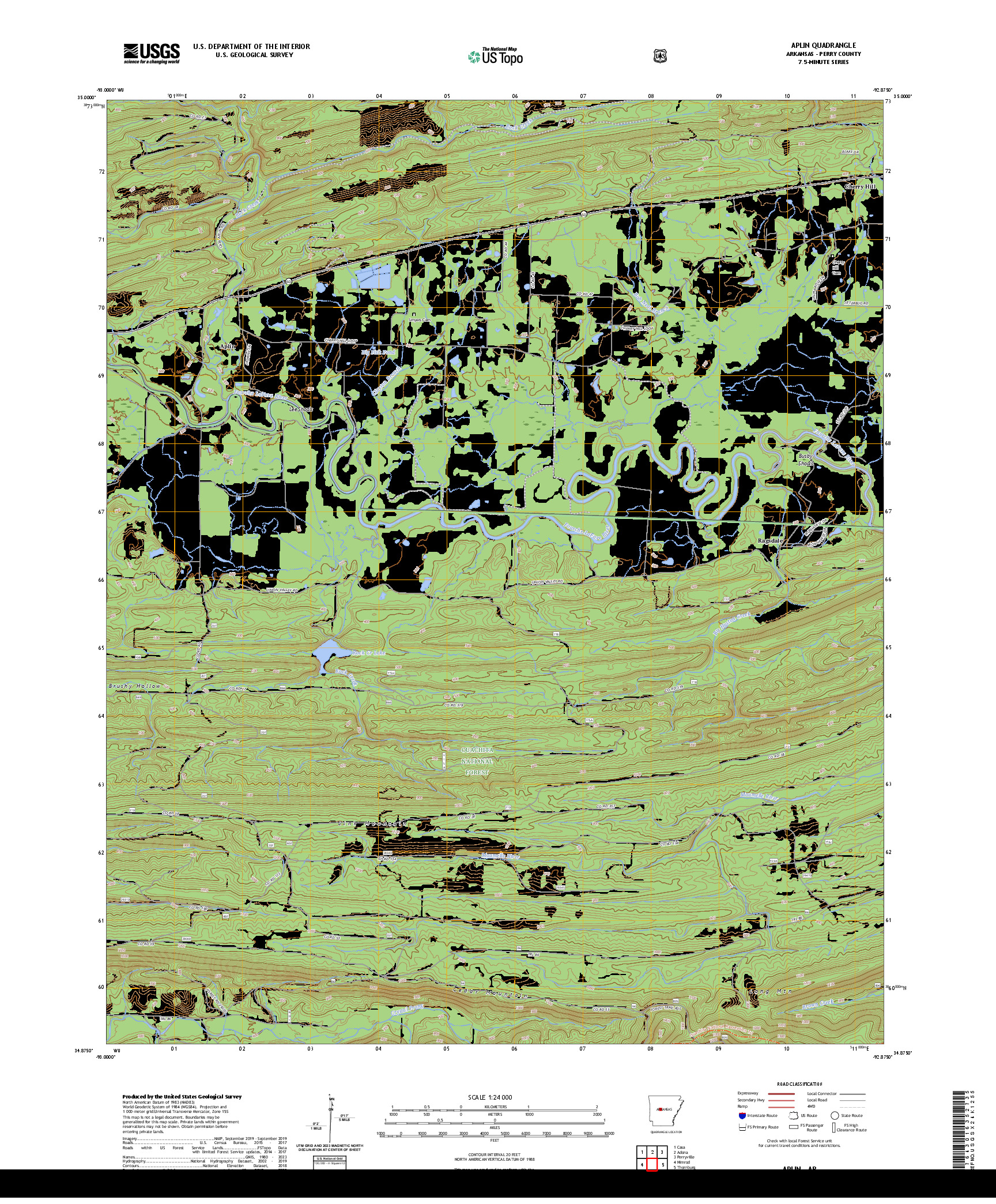US TOPO 7.5-MINUTE MAP FOR APLIN, AR