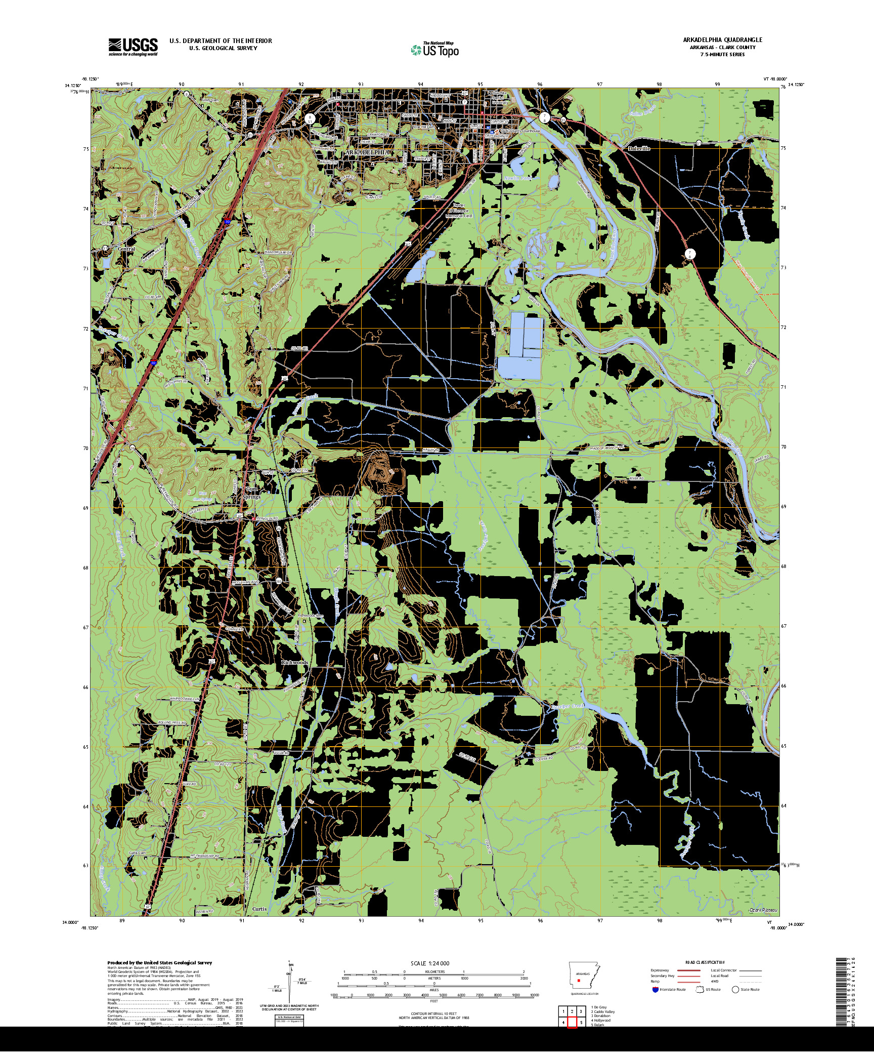 US TOPO 7.5-MINUTE MAP FOR ARKADELPHIA, AR