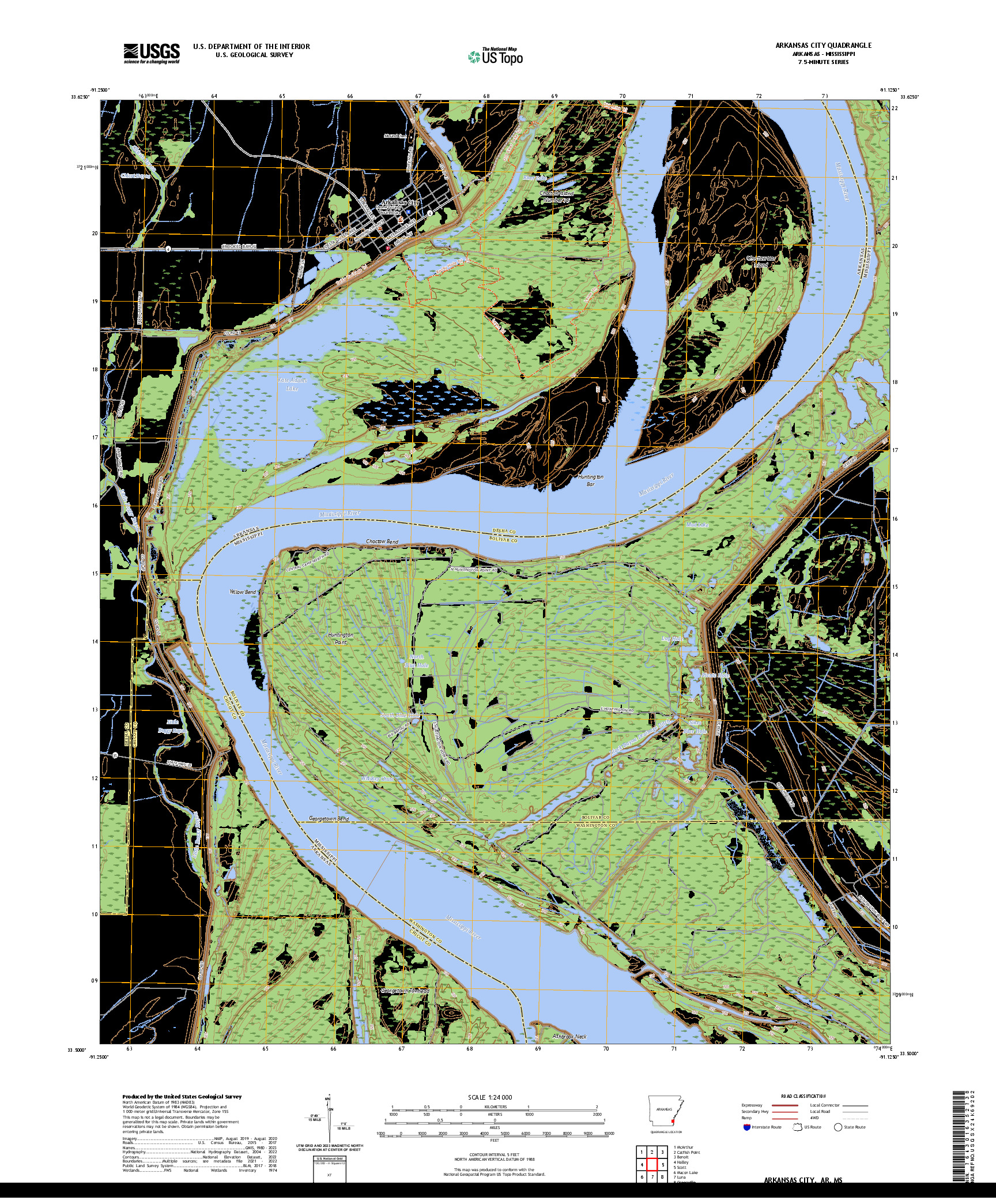 US TOPO 7.5-MINUTE MAP FOR ARKANSAS CITY, AR,MS