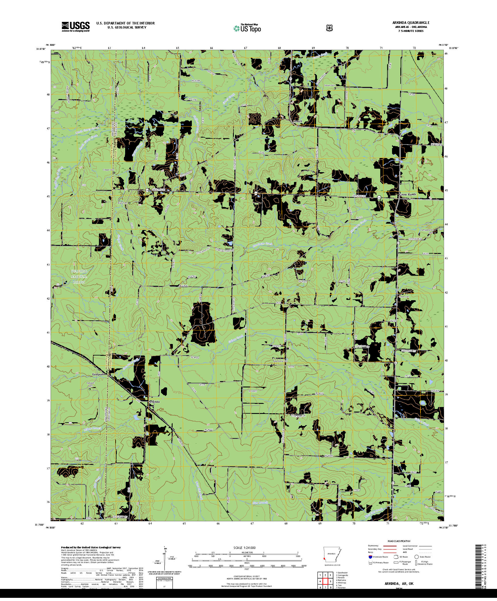 US TOPO 7.5-MINUTE MAP FOR ARKINDA, AR,OK
