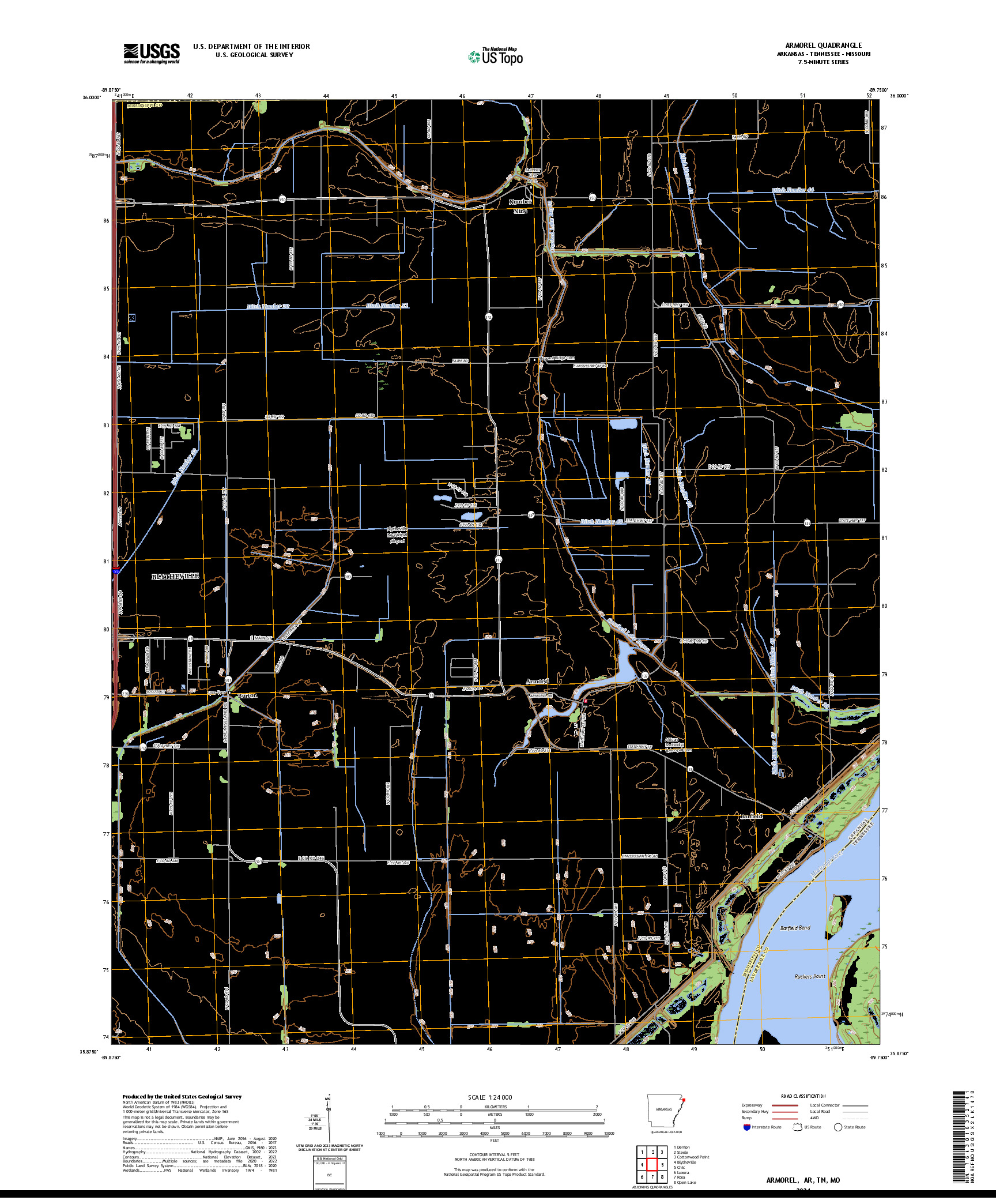 US TOPO 7.5-MINUTE MAP FOR ARMOREL, AR,TN,MO