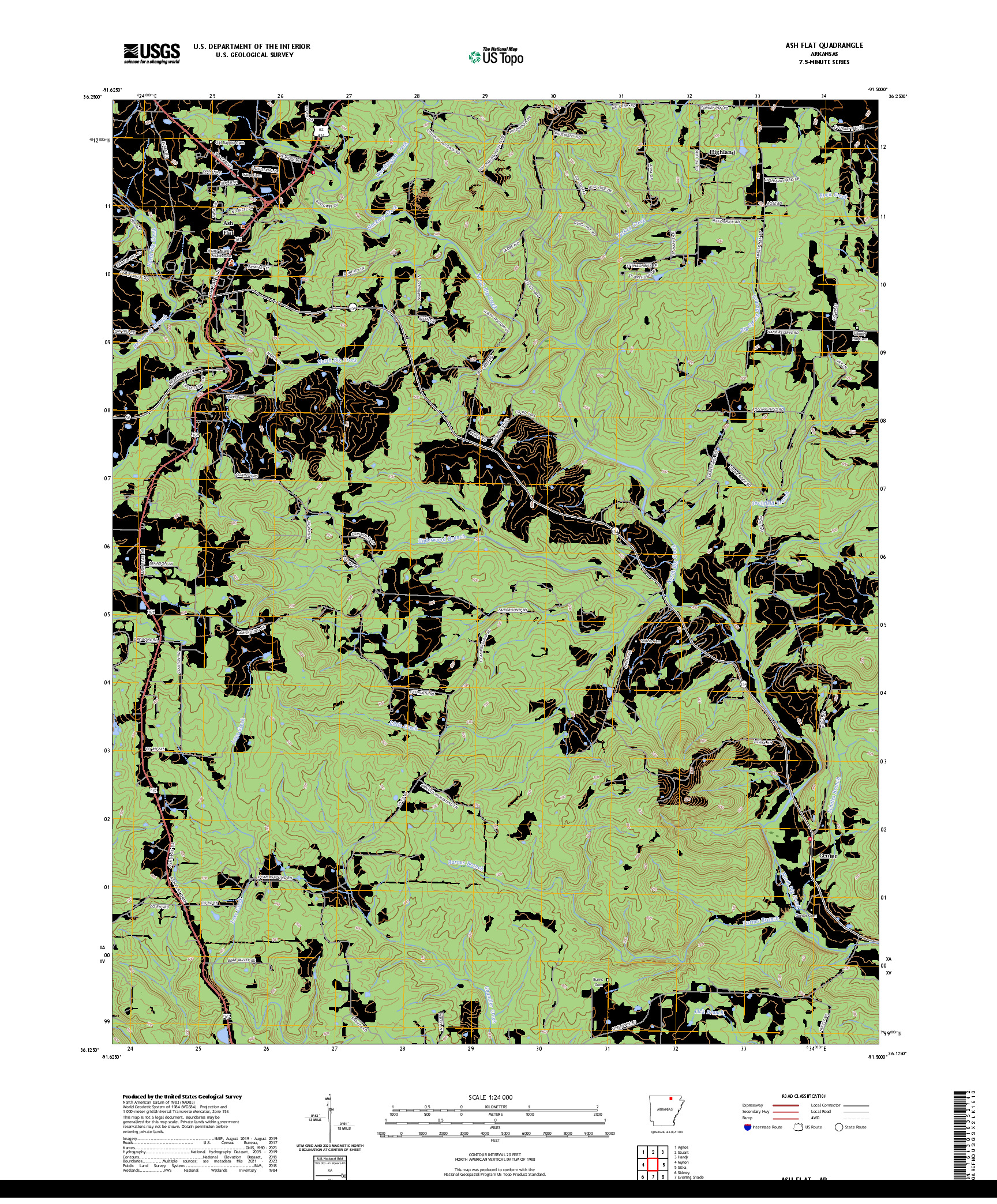 US TOPO 7.5-MINUTE MAP FOR ASH FLAT, AR