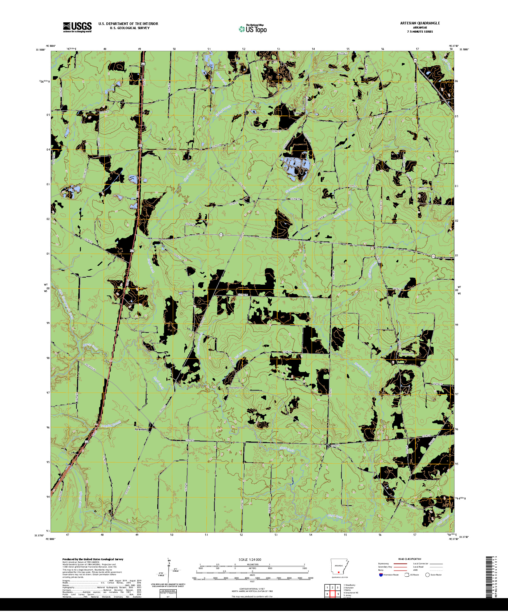 US TOPO 7.5-MINUTE MAP FOR ARTESIAN, AR