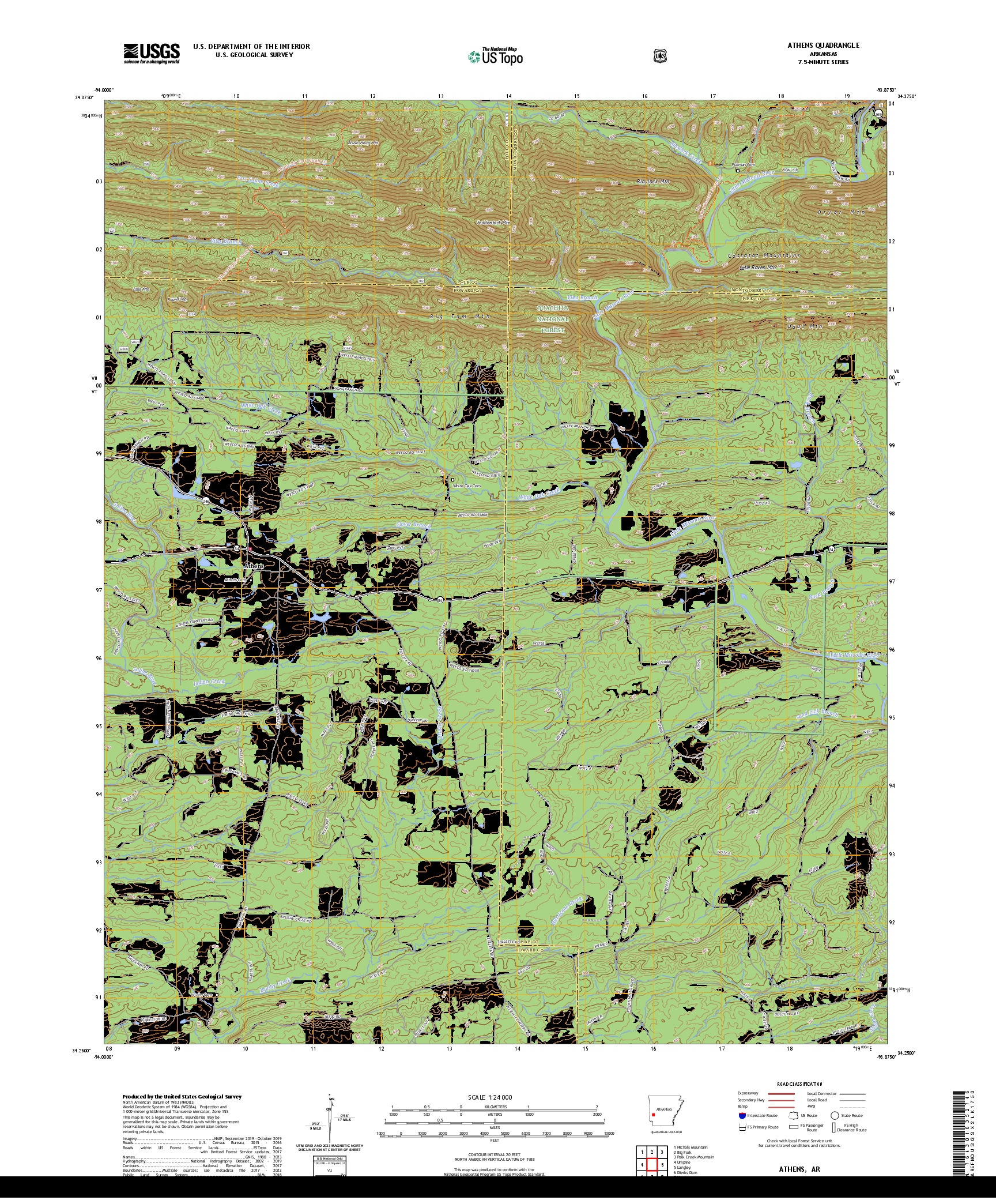 US TOPO 7.5-MINUTE MAP FOR ATHENS, AR