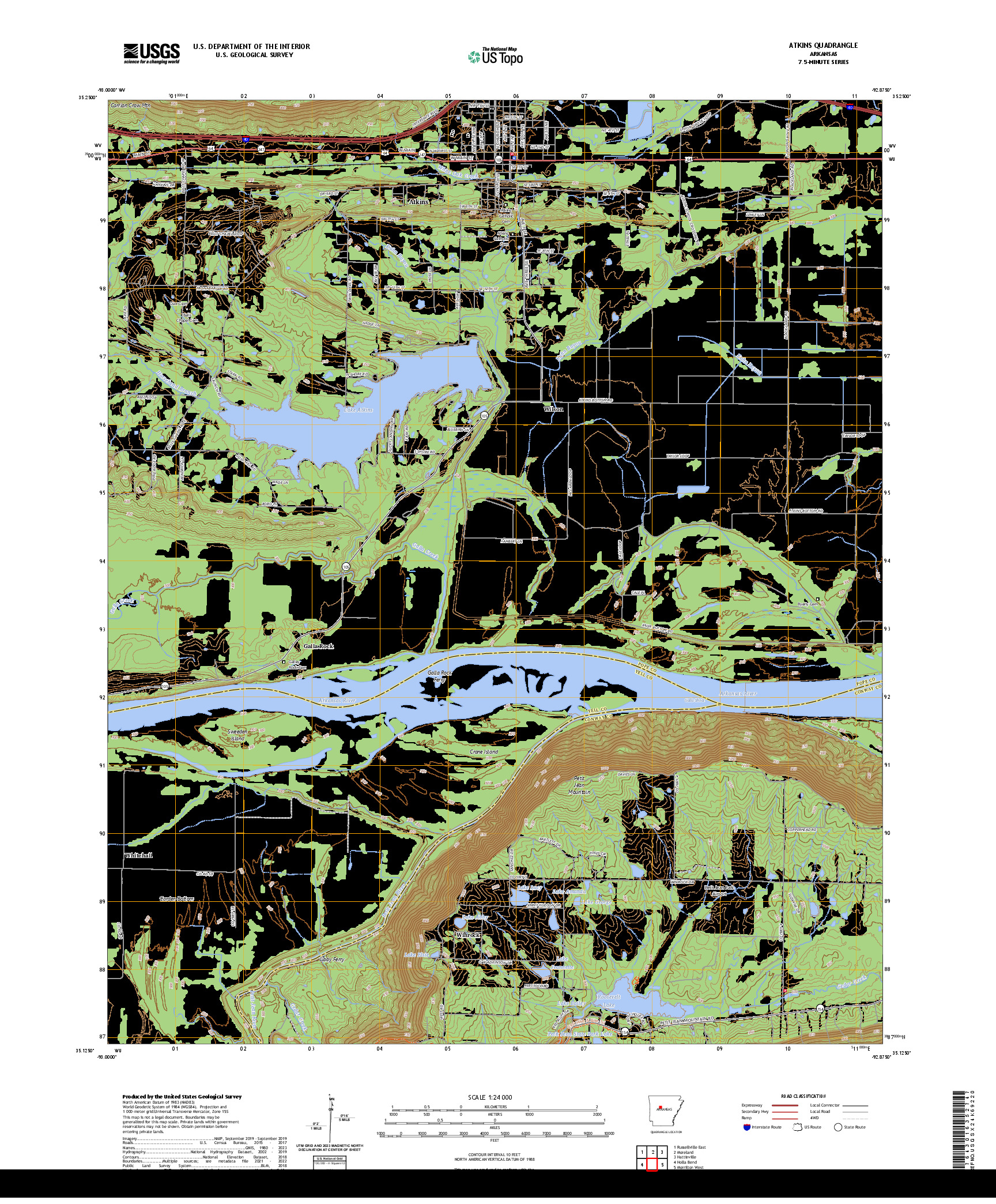 US TOPO 7.5-MINUTE MAP FOR ATKINS, AR