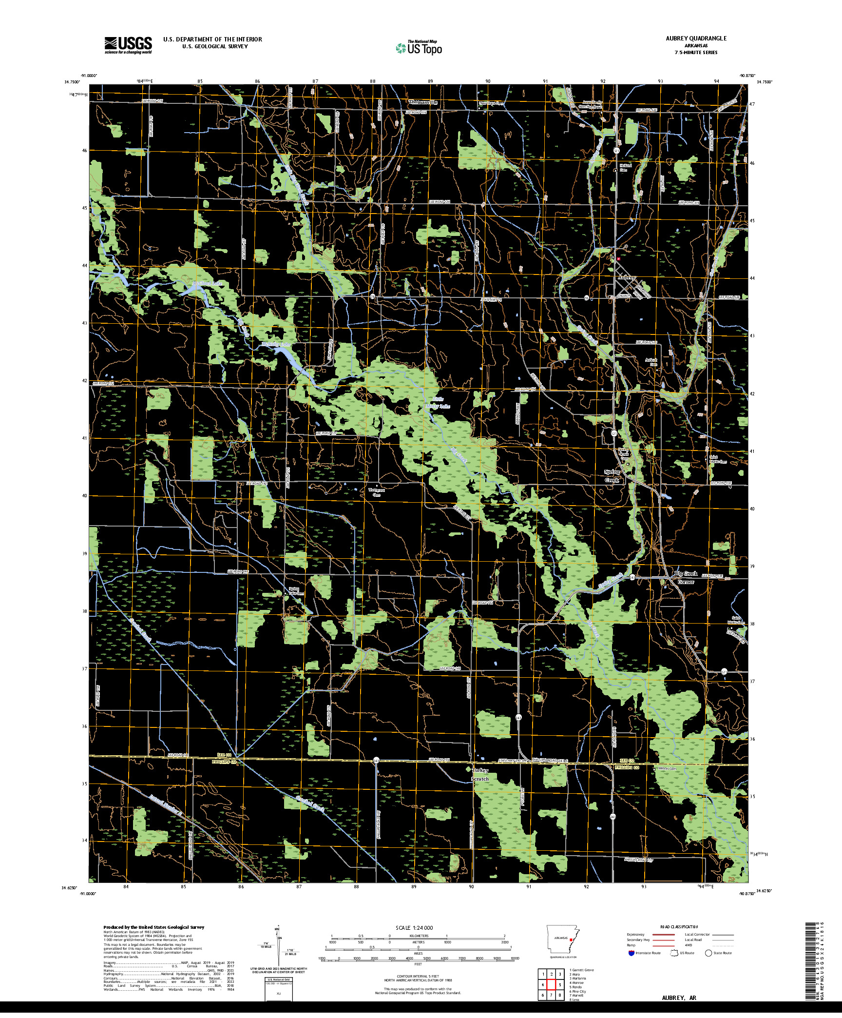US TOPO 7.5-MINUTE MAP FOR AUBREY, AR