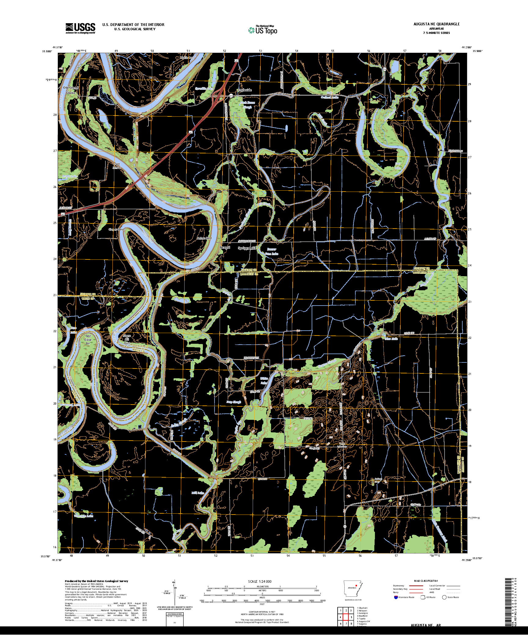 US TOPO 7.5-MINUTE MAP FOR AUGUSTA NE, AR