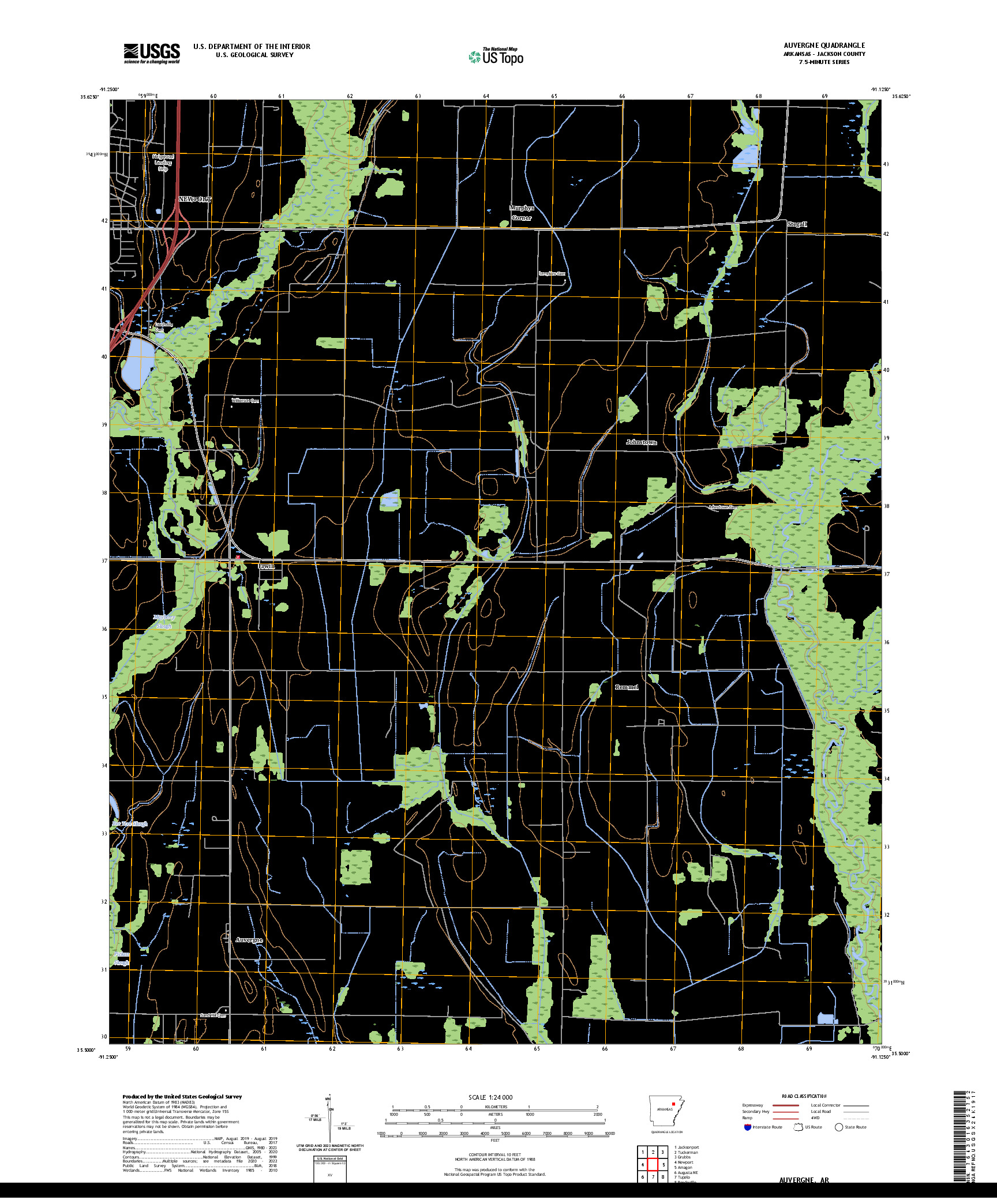 US TOPO 7.5-MINUTE MAP FOR AUVERGNE, AR