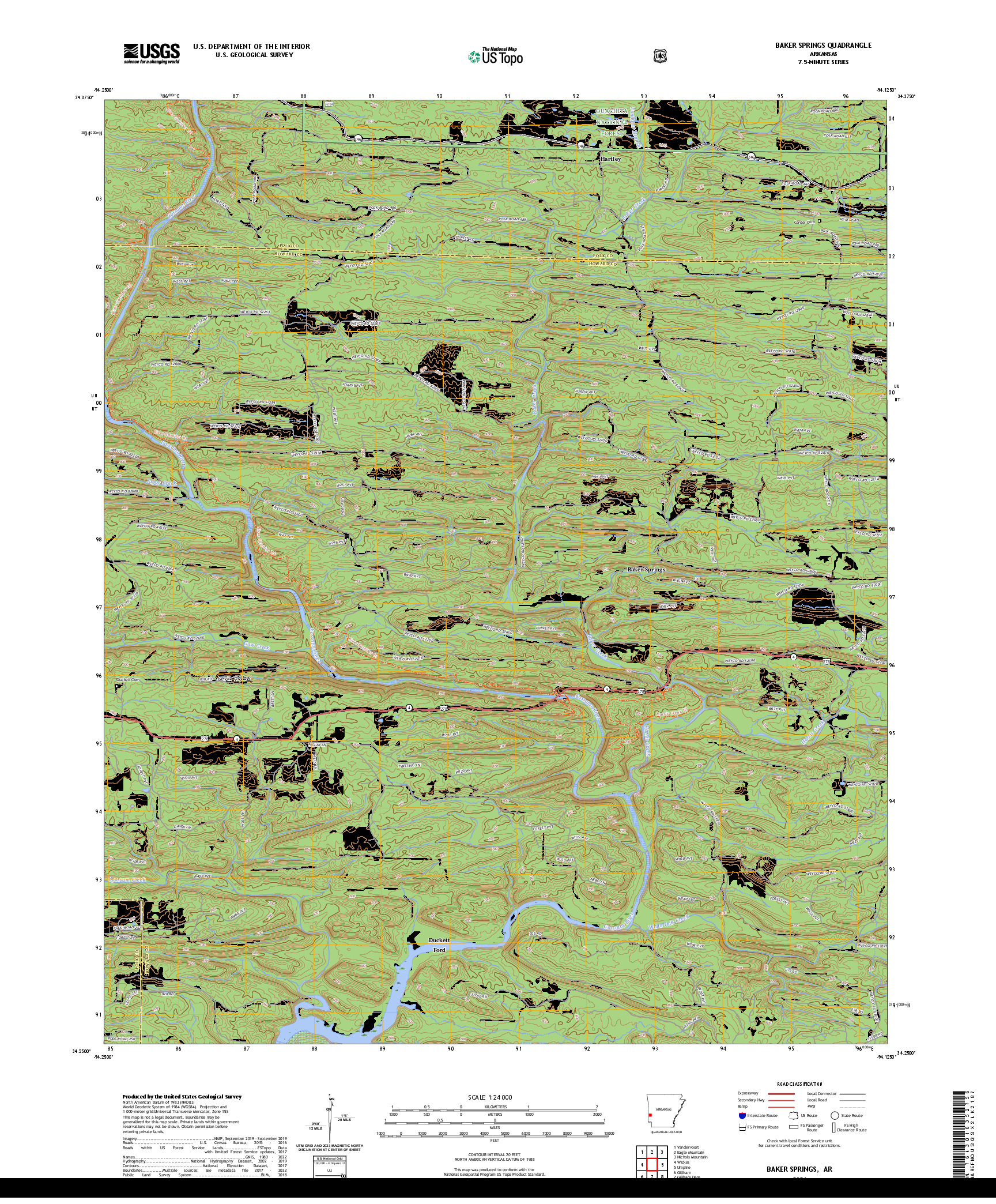 US TOPO 7.5-MINUTE MAP FOR BAKER SPRINGS, AR