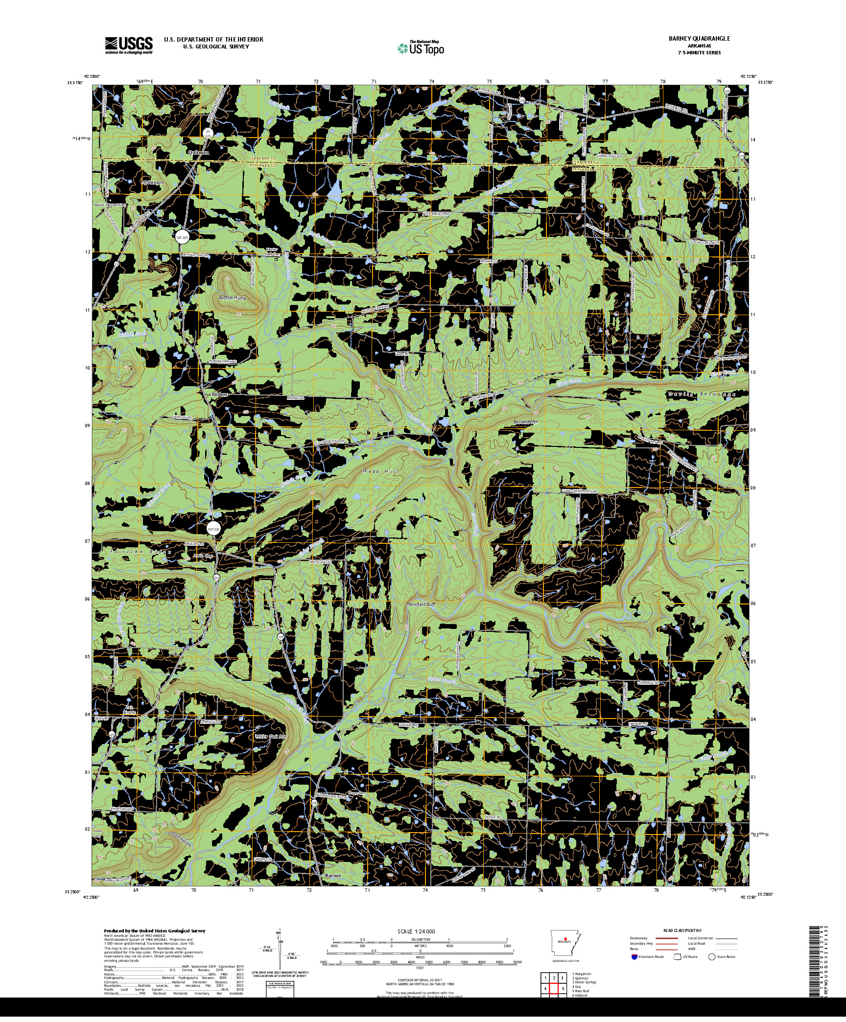 US TOPO 7.5-MINUTE MAP FOR BARNEY, AR