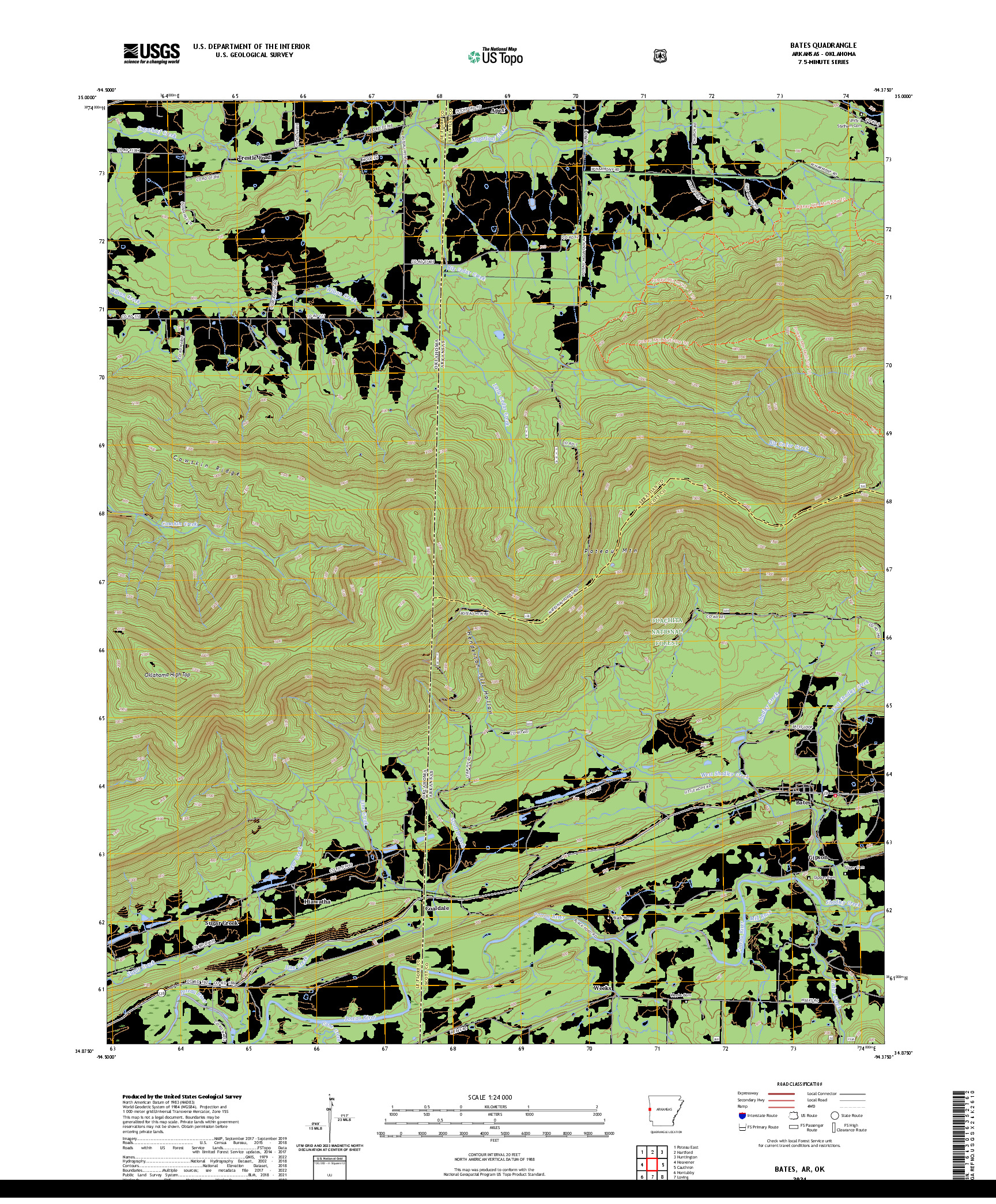 US TOPO 7.5-MINUTE MAP FOR BATES, AR,OK