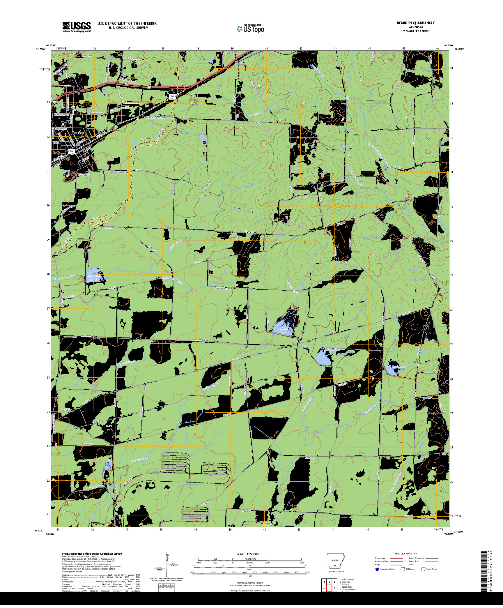 US TOPO 7.5-MINUTE MAP FOR BEARDEN, AR
