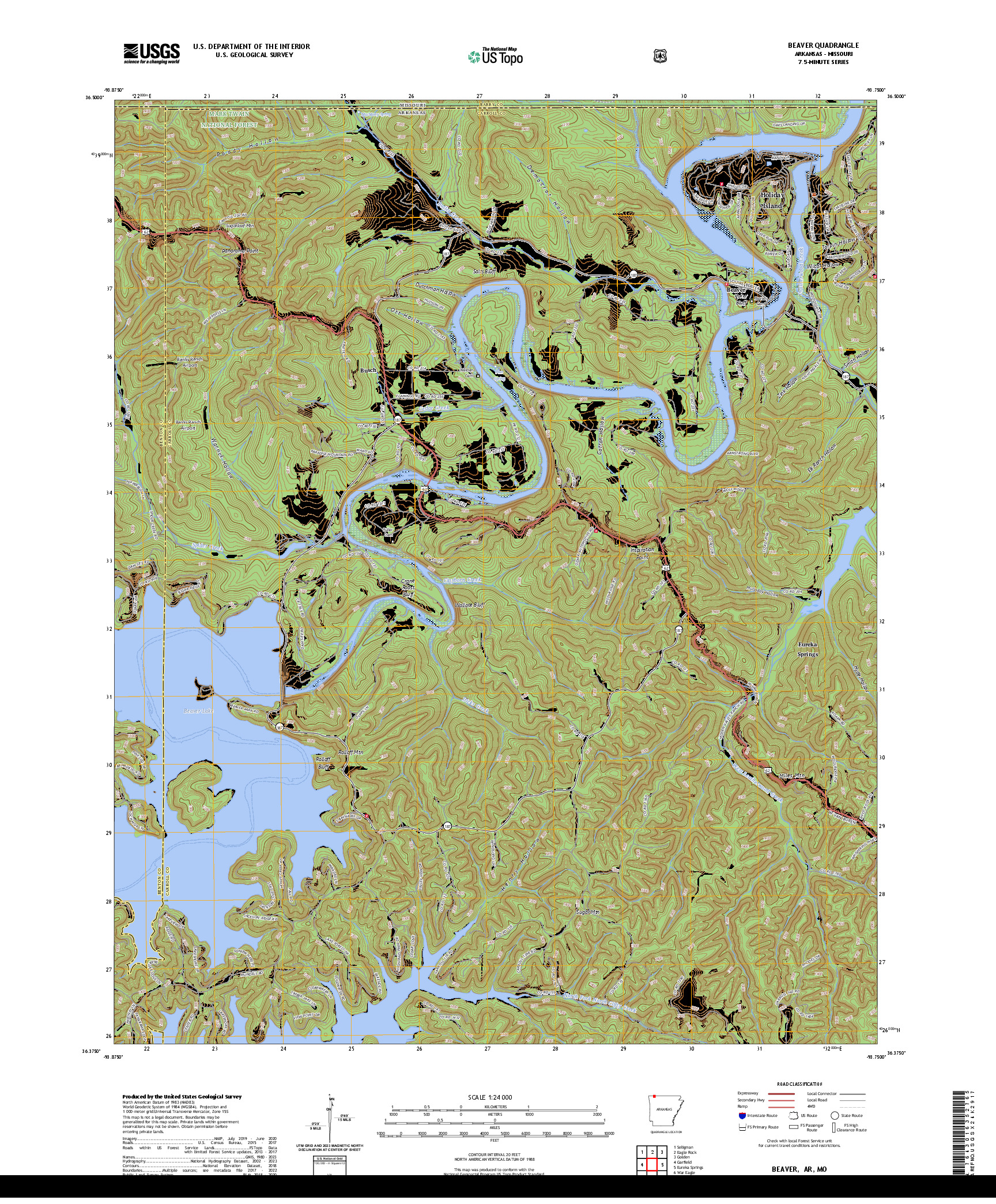 US TOPO 7.5-MINUTE MAP FOR BEAVER, AR,MO