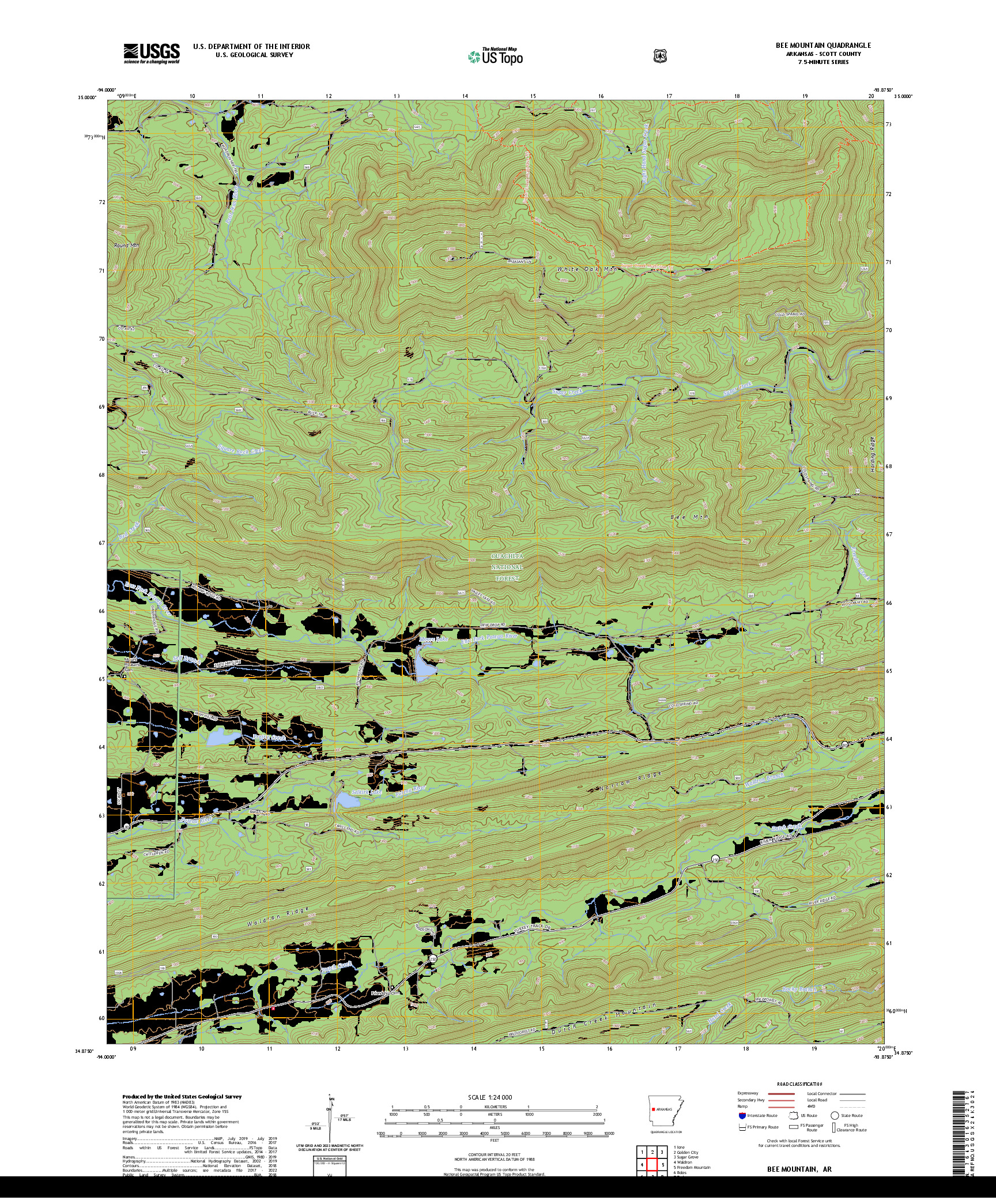US TOPO 7.5-MINUTE MAP FOR BEE MOUNTAIN, AR