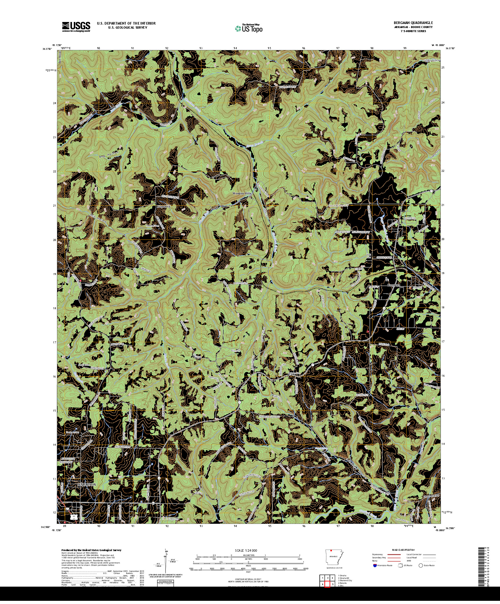 US TOPO 7.5-MINUTE MAP FOR BERGMAN, AR