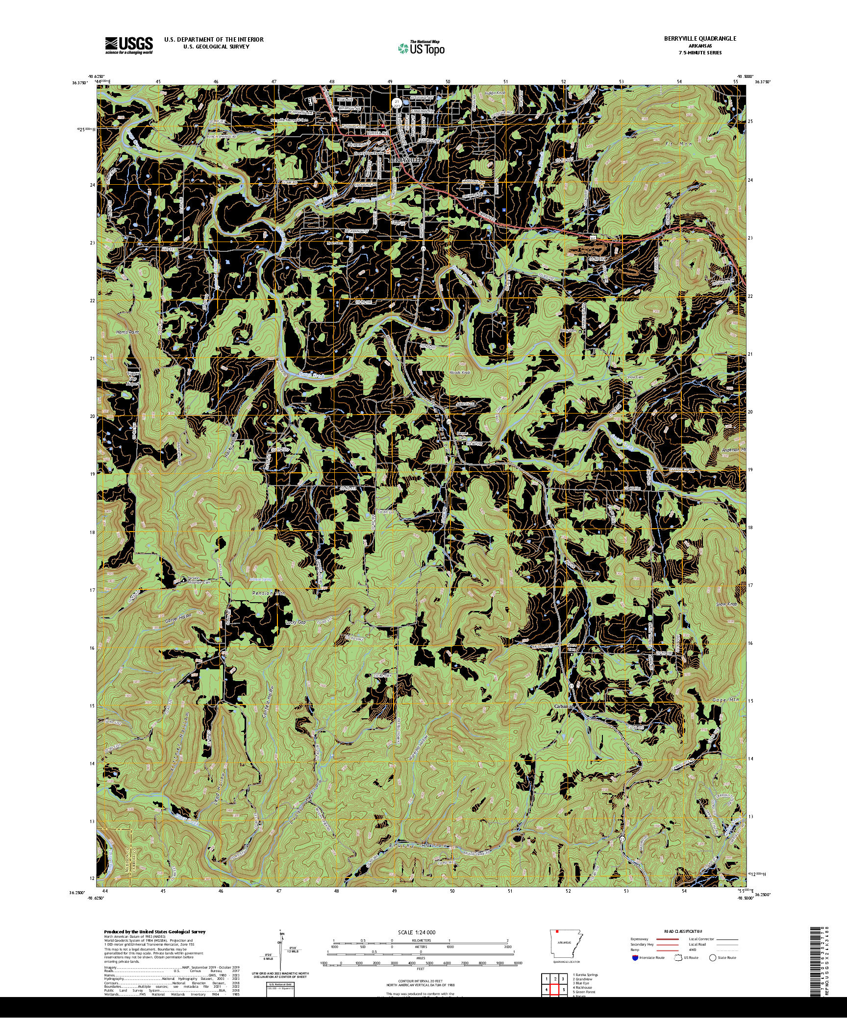US TOPO 7.5-MINUTE MAP FOR BERRYVILLE, AR