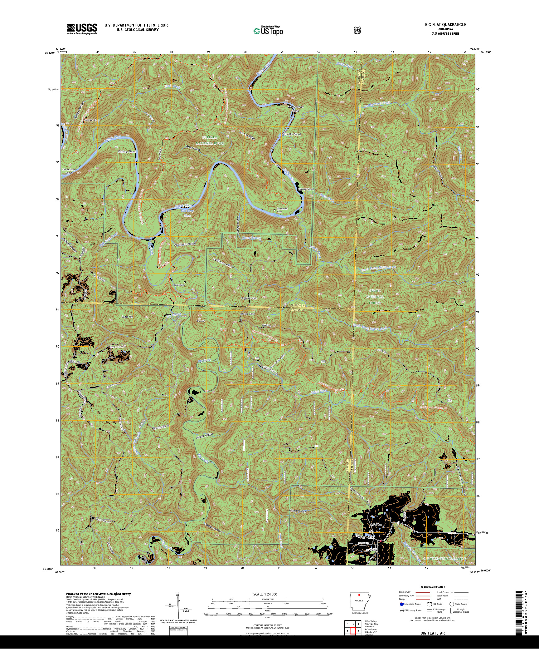 US TOPO 7.5-MINUTE MAP FOR BIG FLAT, AR