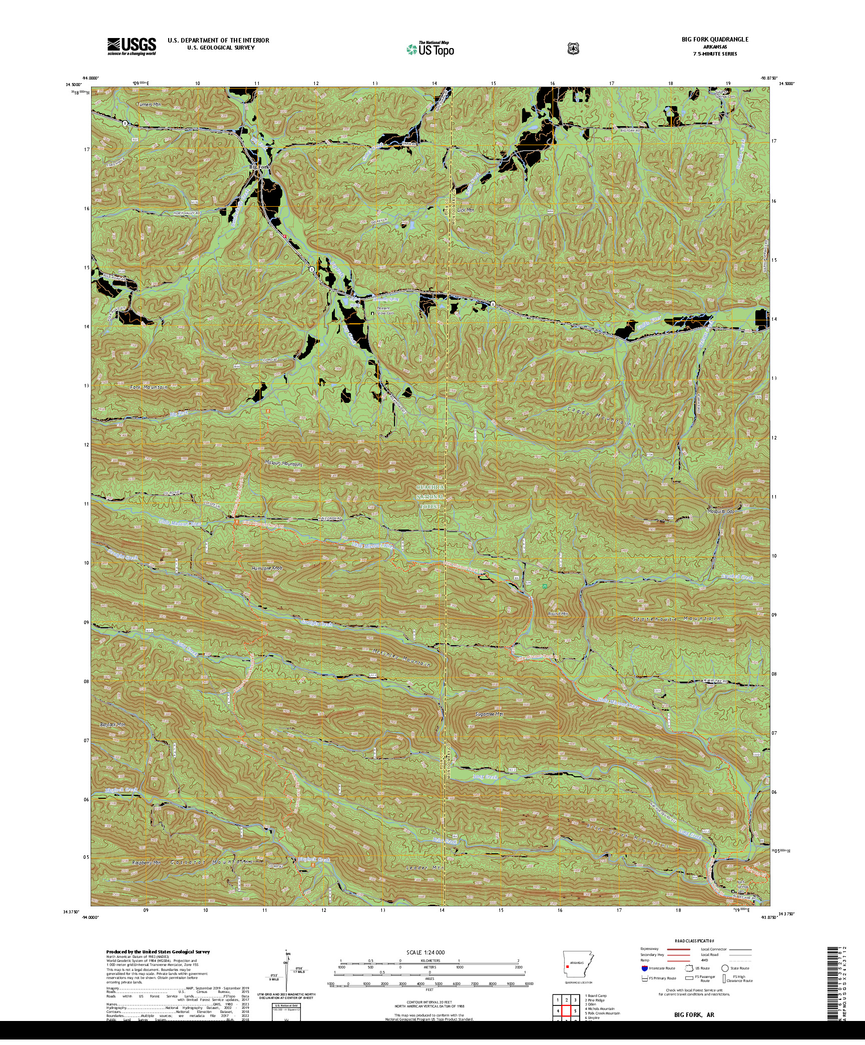 US TOPO 7.5-MINUTE MAP FOR BIG FORK, AR