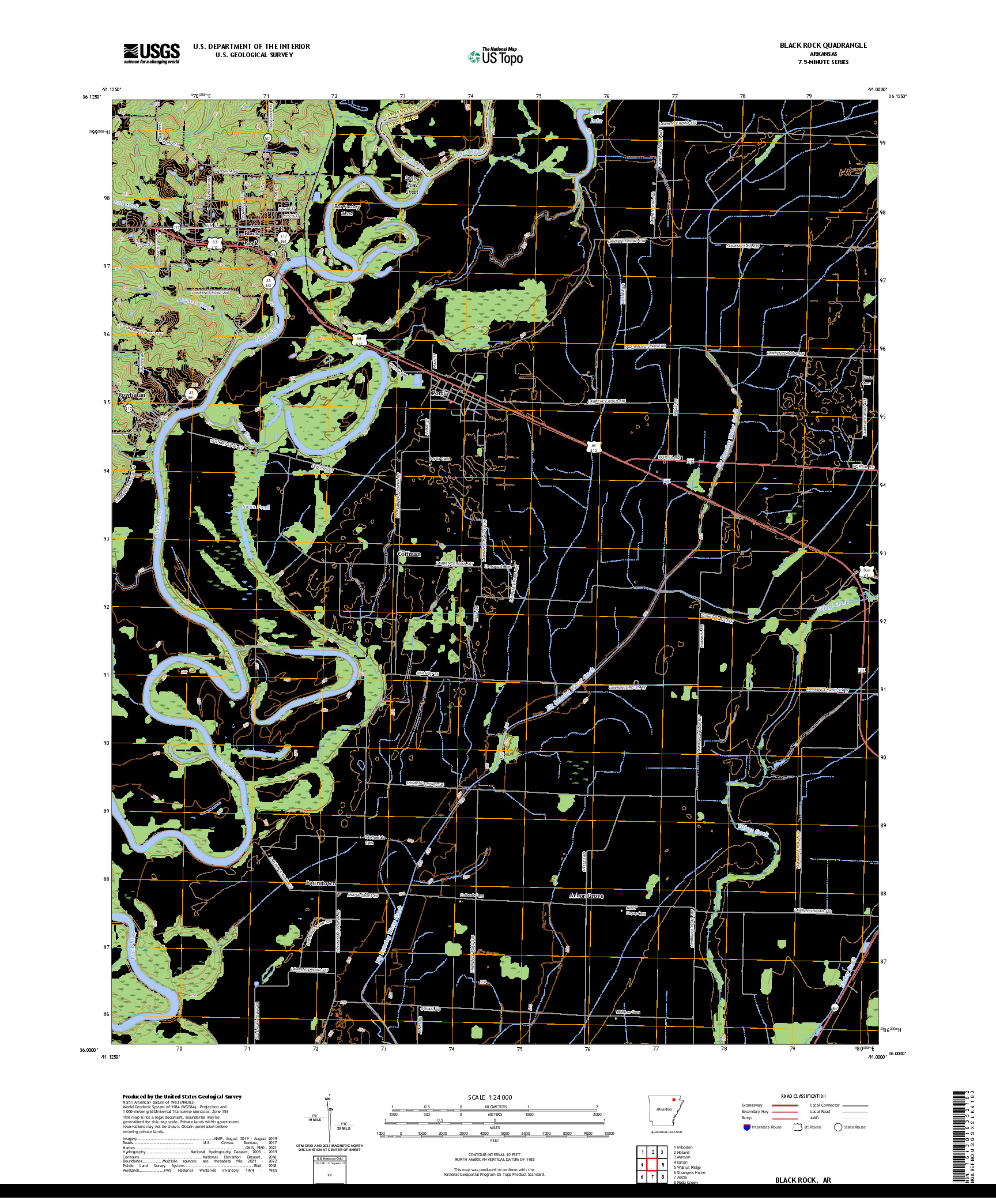 US TOPO 7.5-MINUTE MAP FOR BLACK ROCK, AR