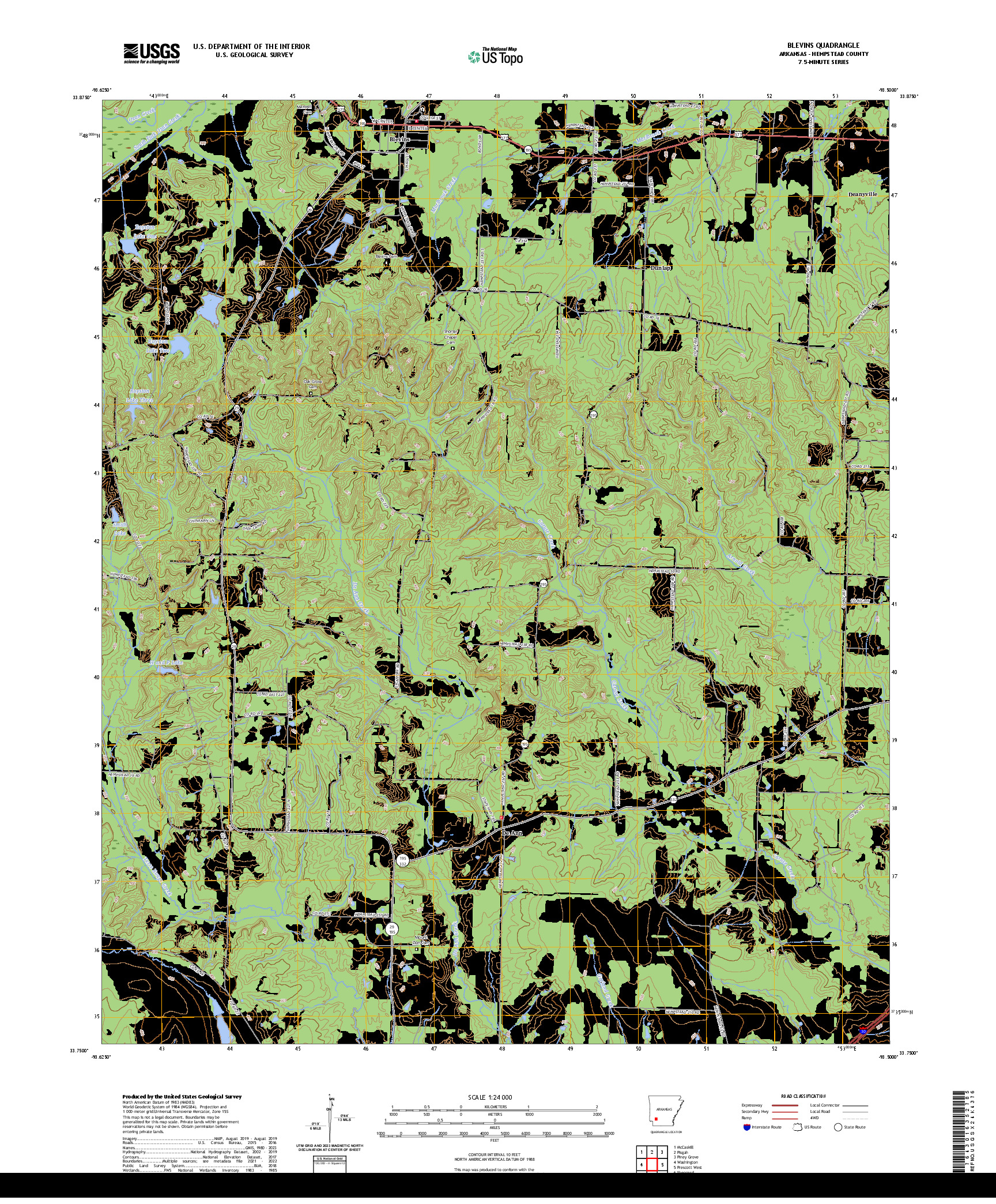 US TOPO 7.5-MINUTE MAP FOR BLEVINS, AR