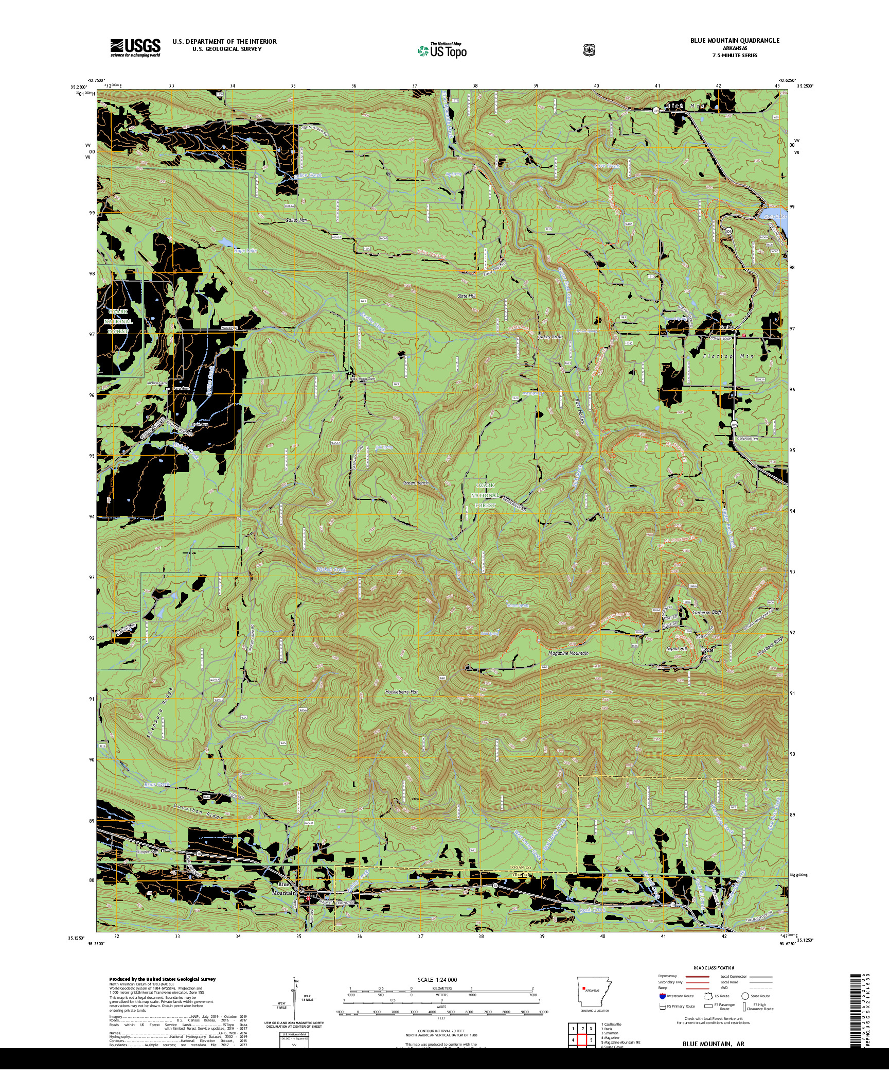 US TOPO 7.5-MINUTE MAP FOR BLUE MOUNTAIN, AR