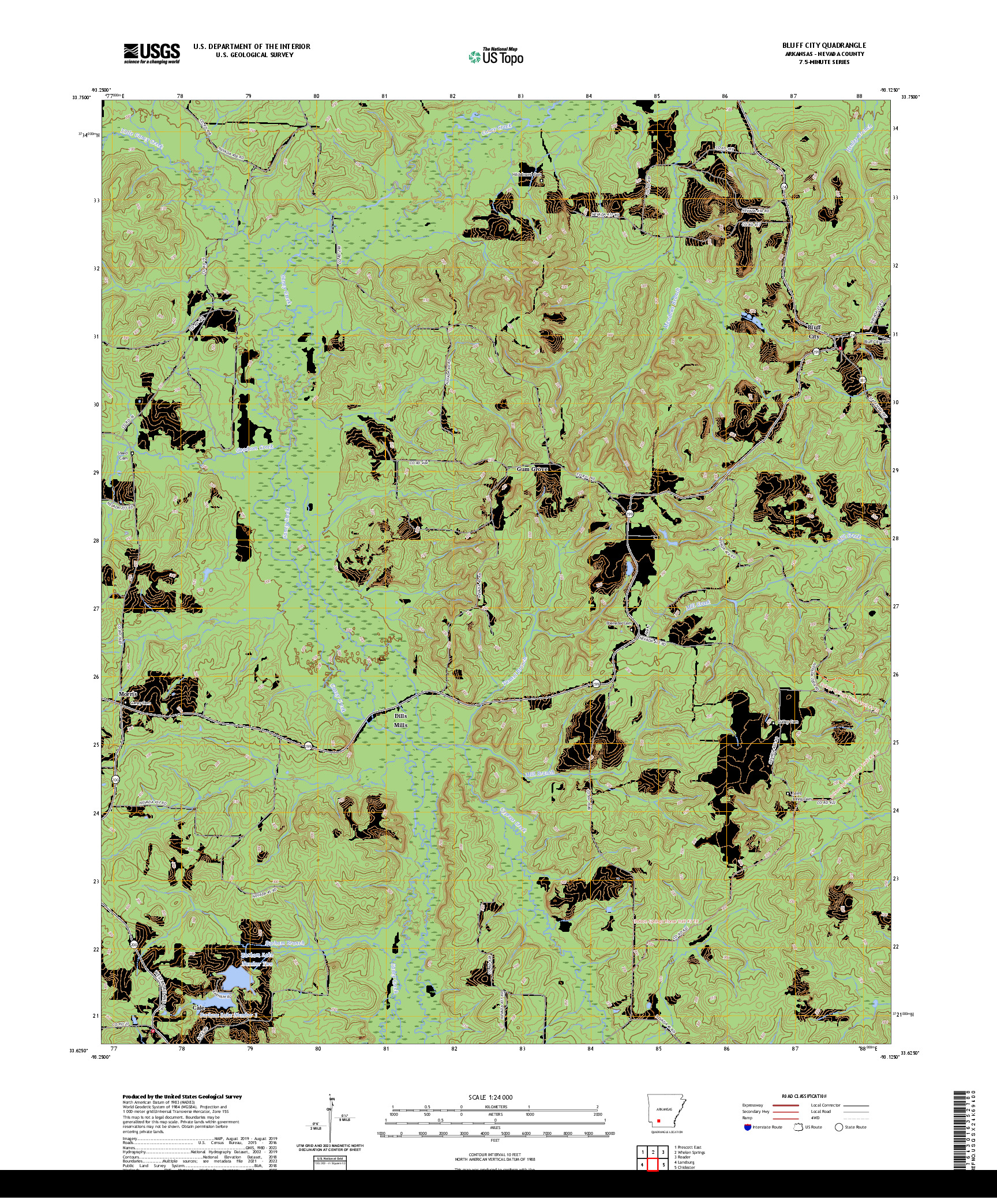 US TOPO 7.5-MINUTE MAP FOR BLUFF CITY, AR