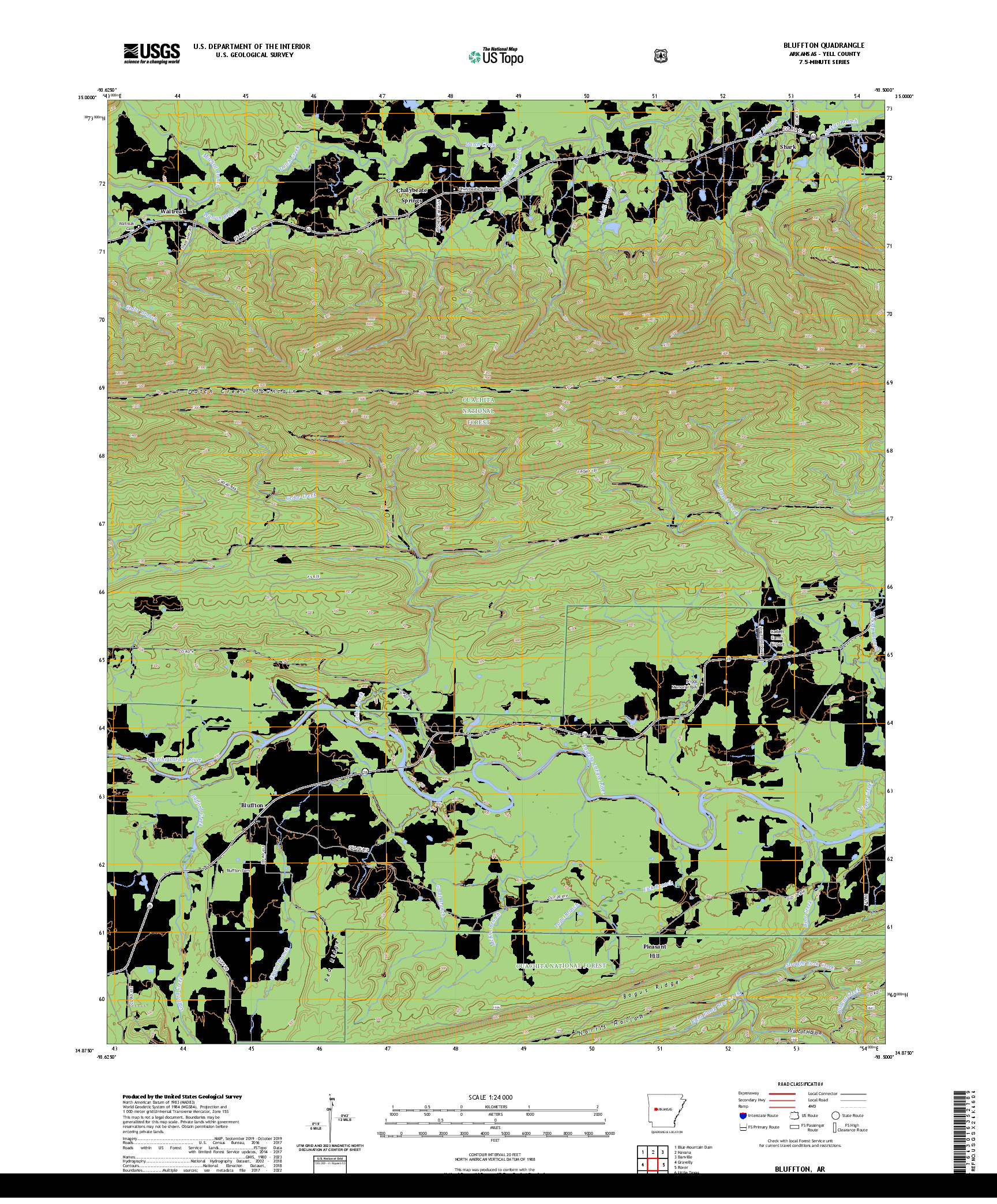 US TOPO 7.5-MINUTE MAP FOR BLUFFTON, AR