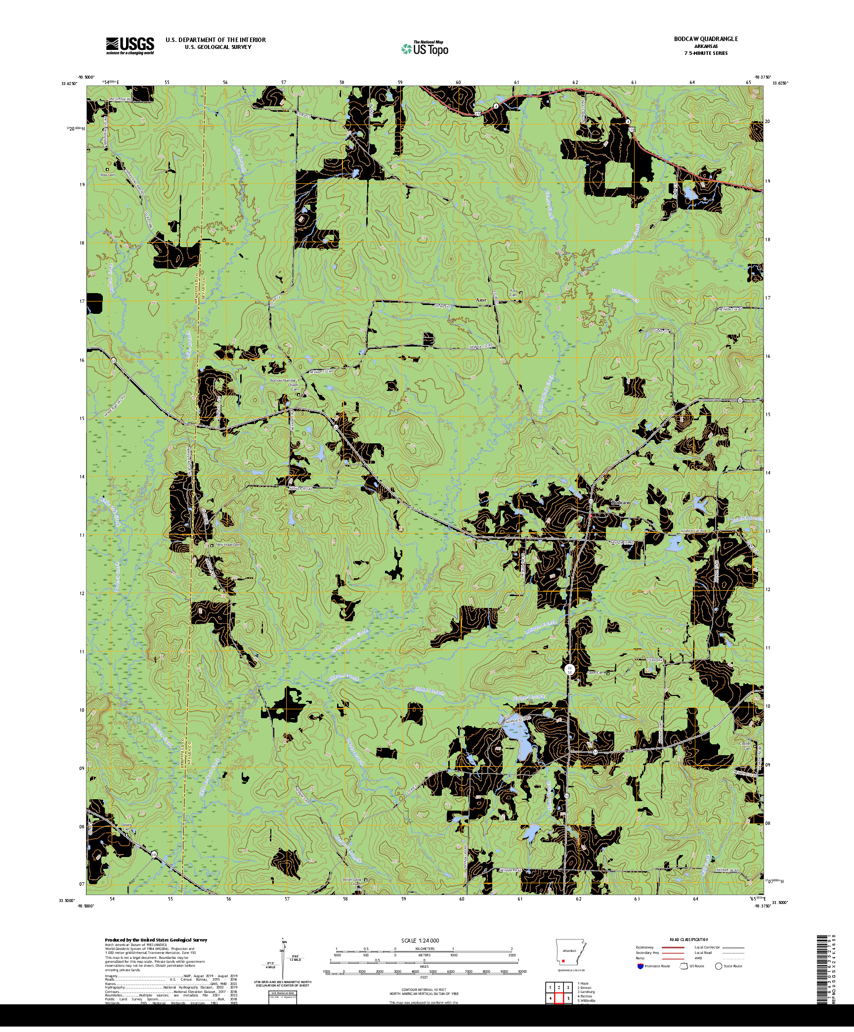US TOPO 7.5-MINUTE MAP FOR BODCAW, AR